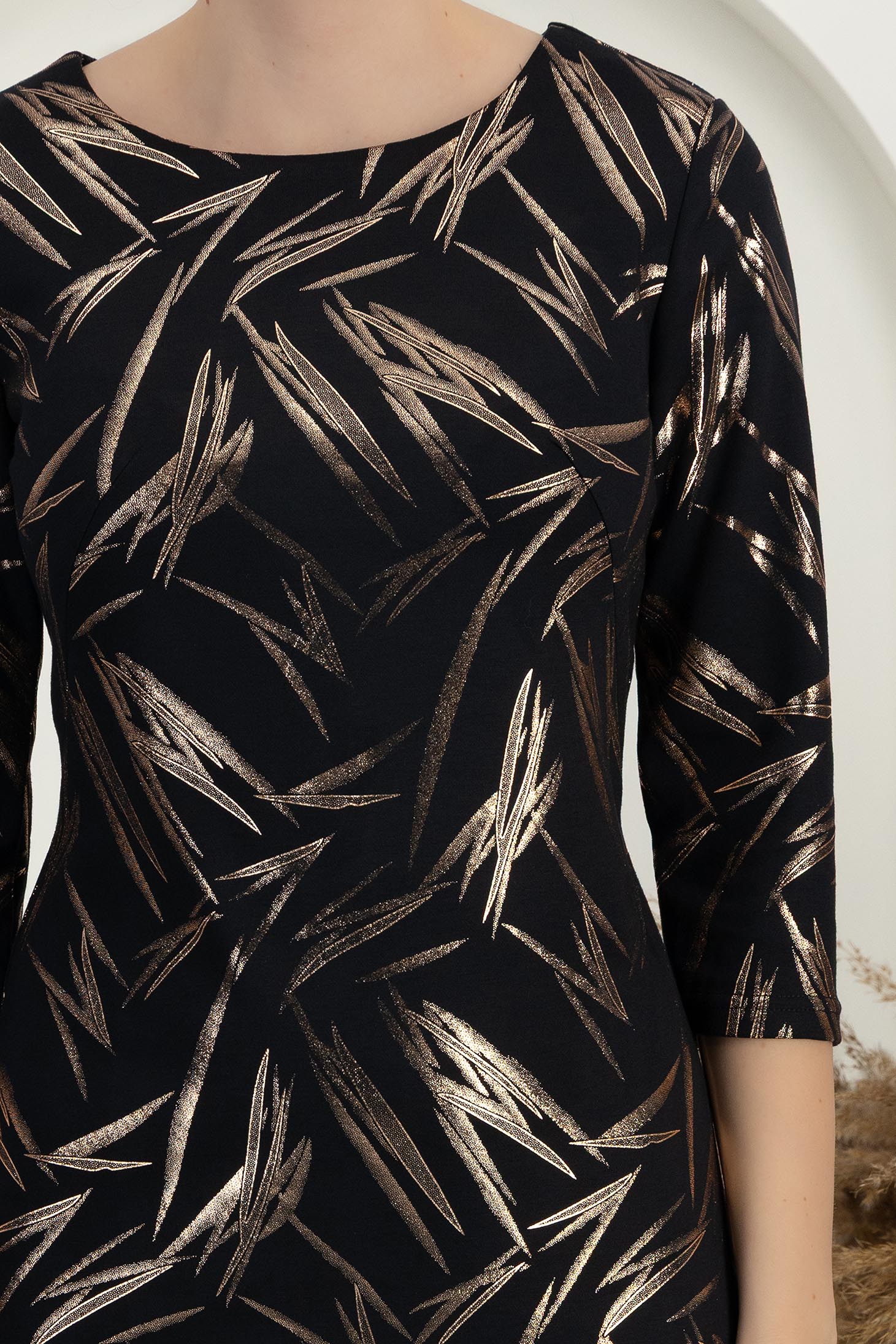 Rochie din modal midi cu un croi drept si maneci trei-sferturi cu imprimeu- StarShinerS 4 - StarShinerS.ro