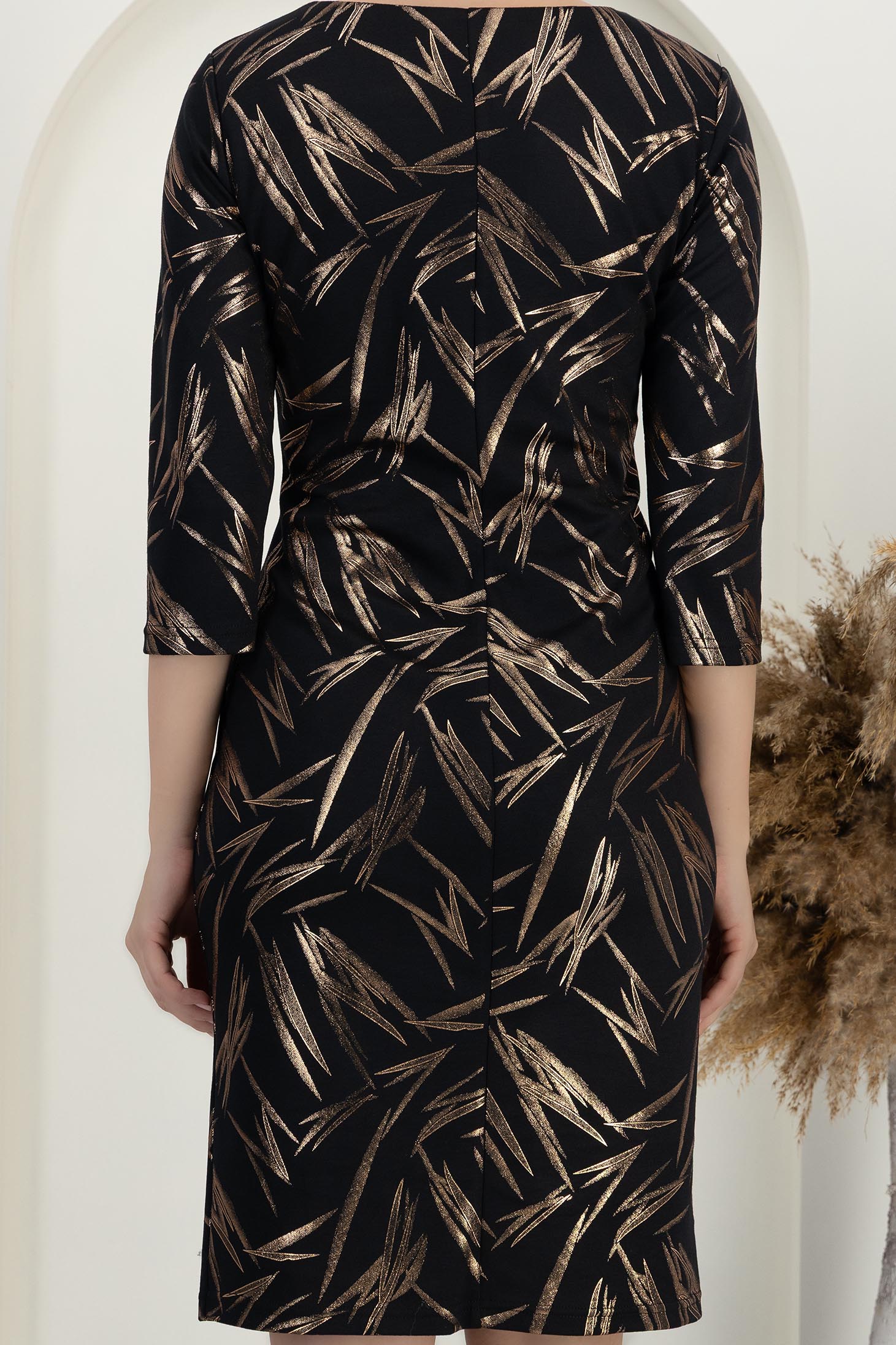 Rochie din modal midi cu un croi drept si maneci trei-sferturi cu imprimeu- StarShinerS 6 - StarShinerS.ro