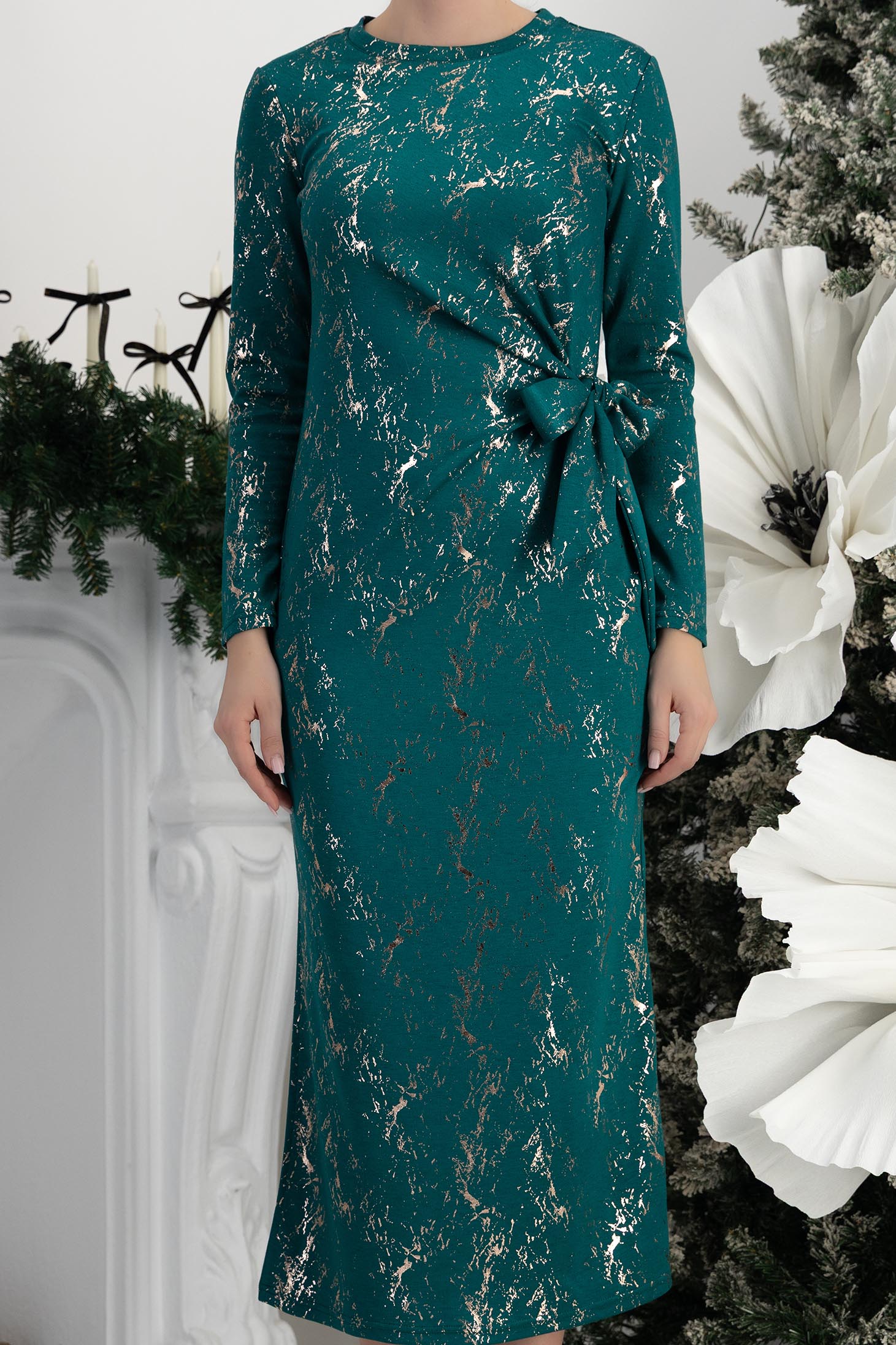 Rochie modal verde midi cu un croi drept crapata pe picior - StarShinerS 4 - StarShinerS.ro