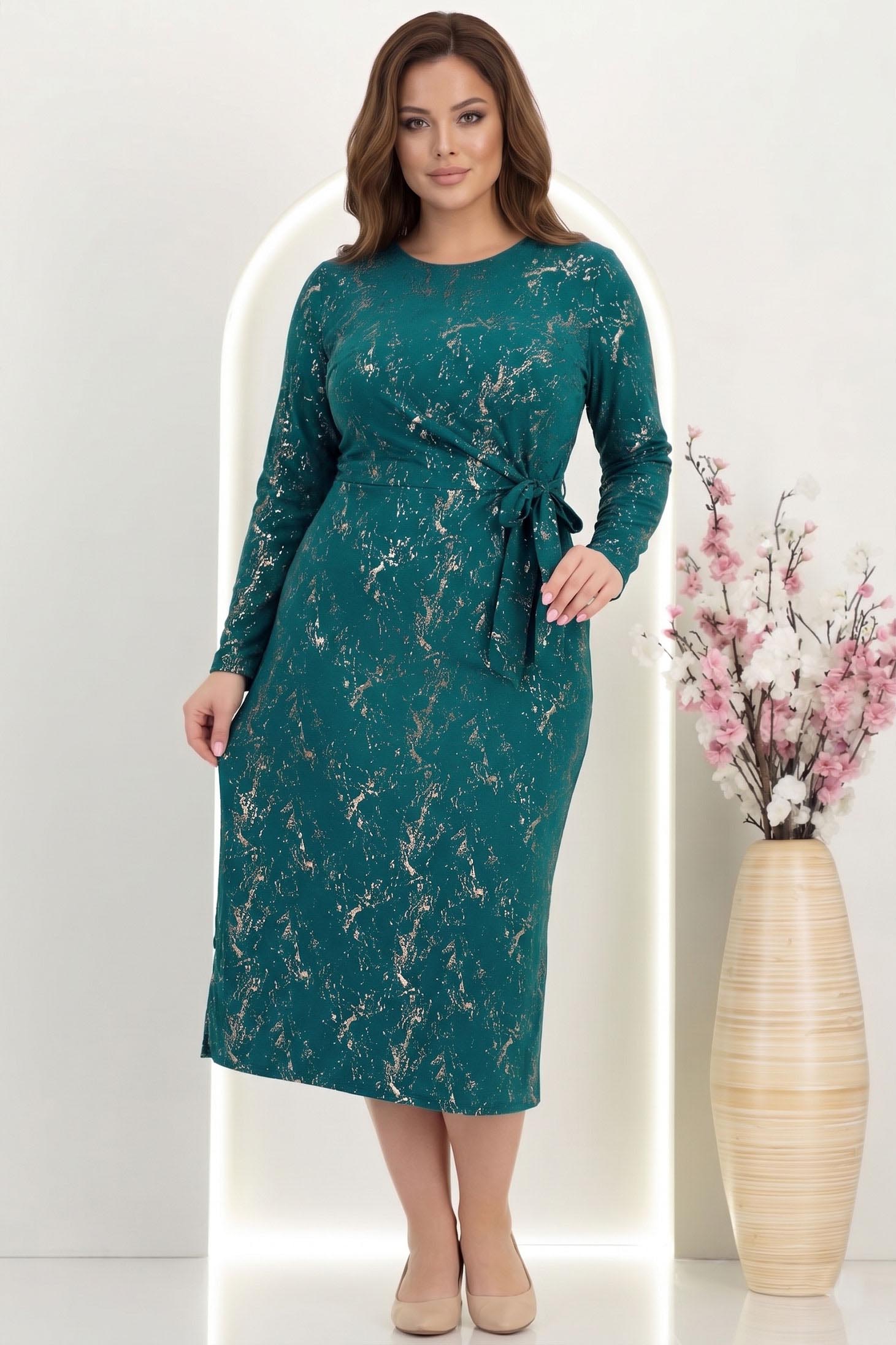 Rochie din modal verde midi cu un croi drept crapata pe picior - StarShinerS 1 - StarShinerS.ro