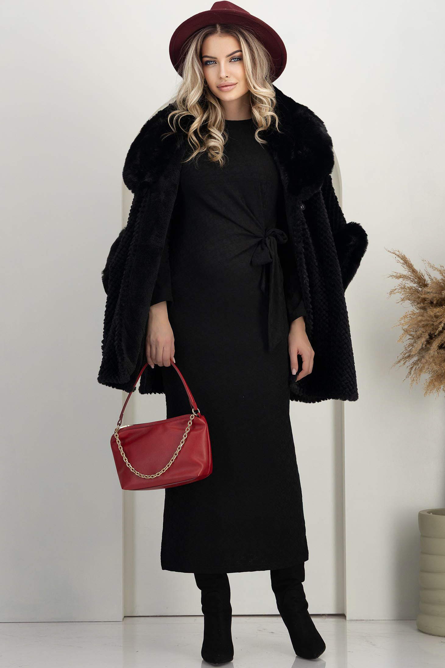 Fekete kötött midi ceruza ruha - StarShinerS 4 - StarShinerS.hu