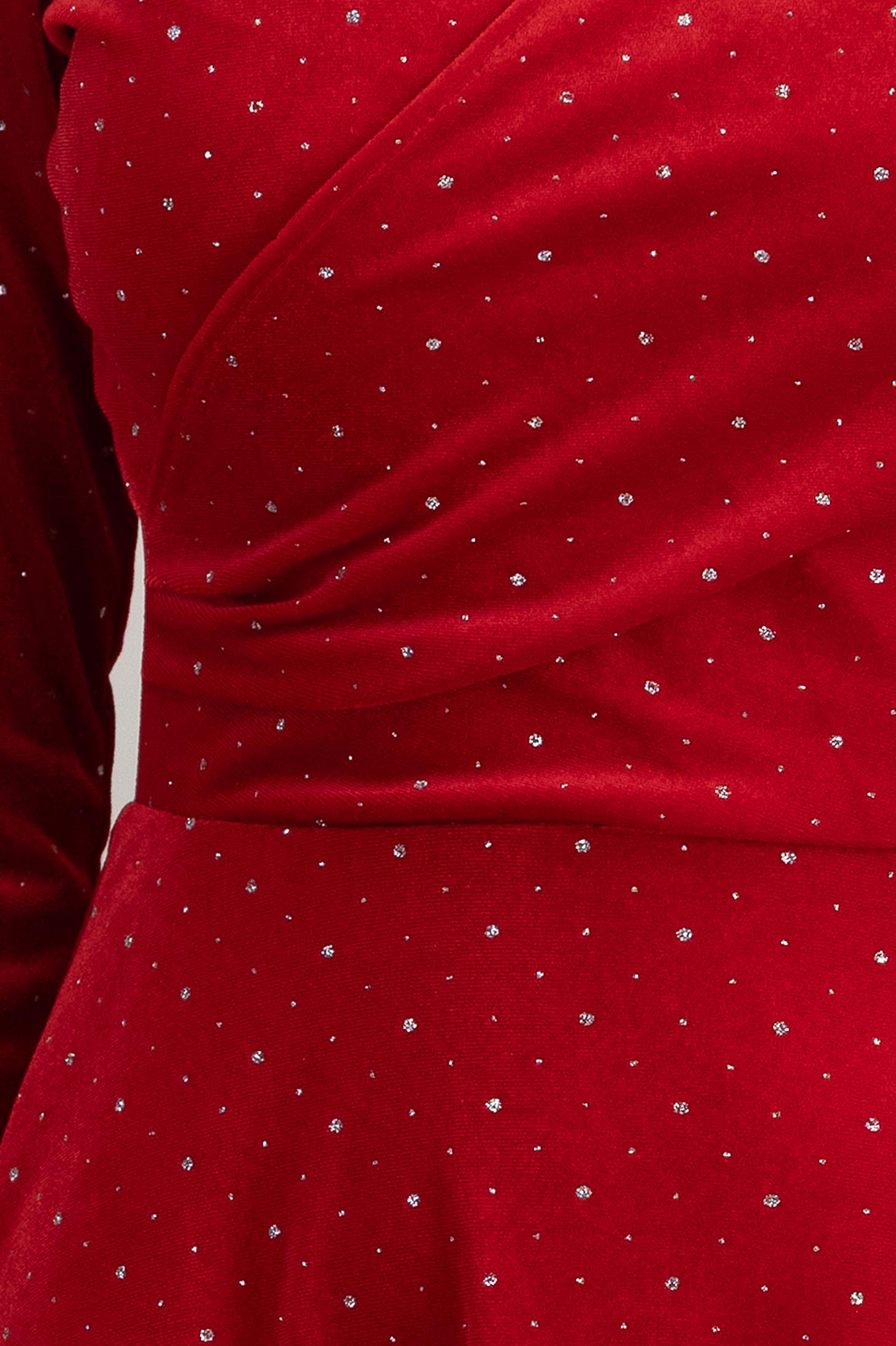 Rochie din catifea rosie scurta in clos cu decolteu petrecut si sclipici- StarShinerS 4 - StarShinerS.ro
