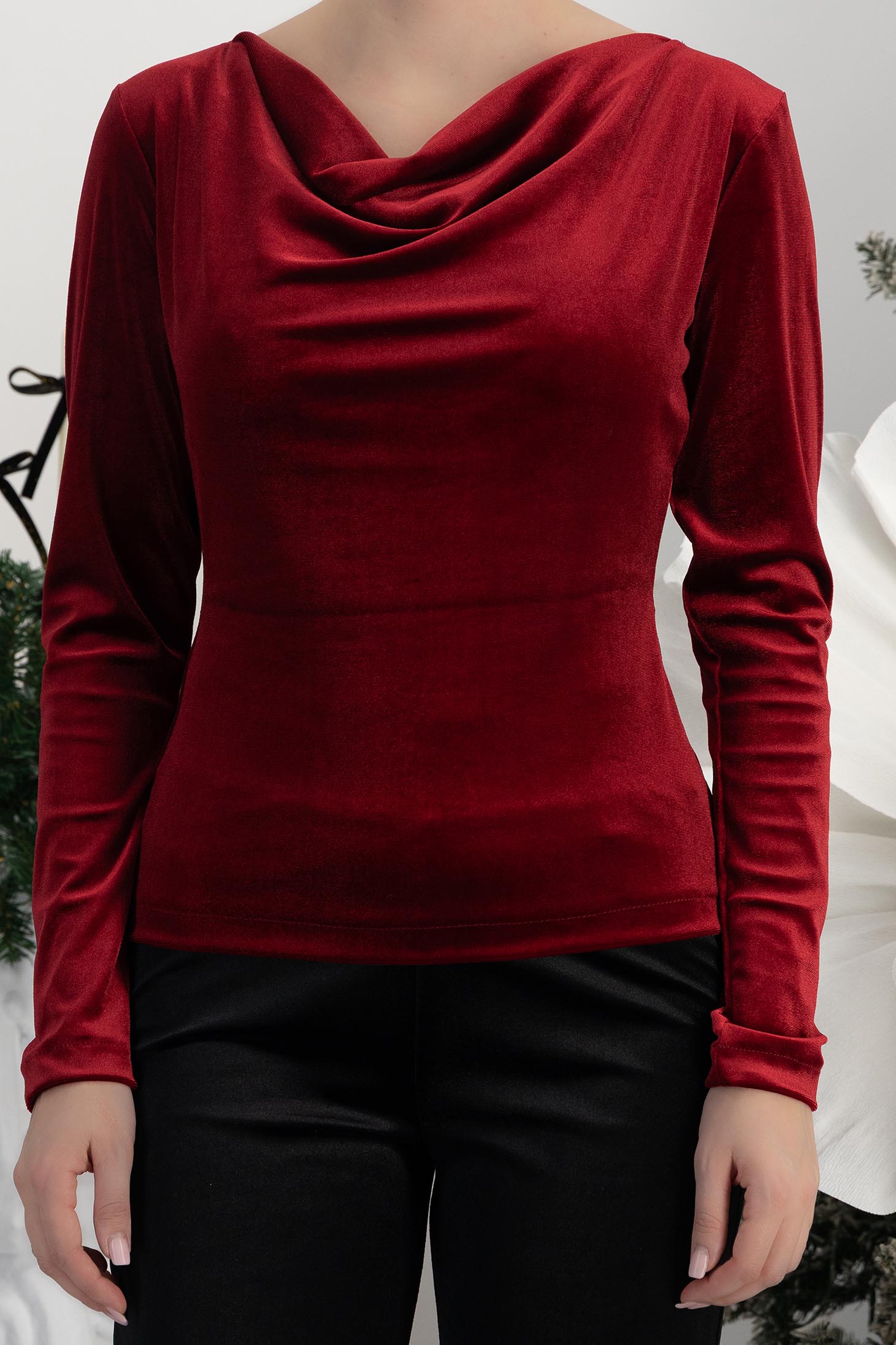Burgundy - StarShinerS bársony női blúz szűk szabású 5 - StarShinerS.hu