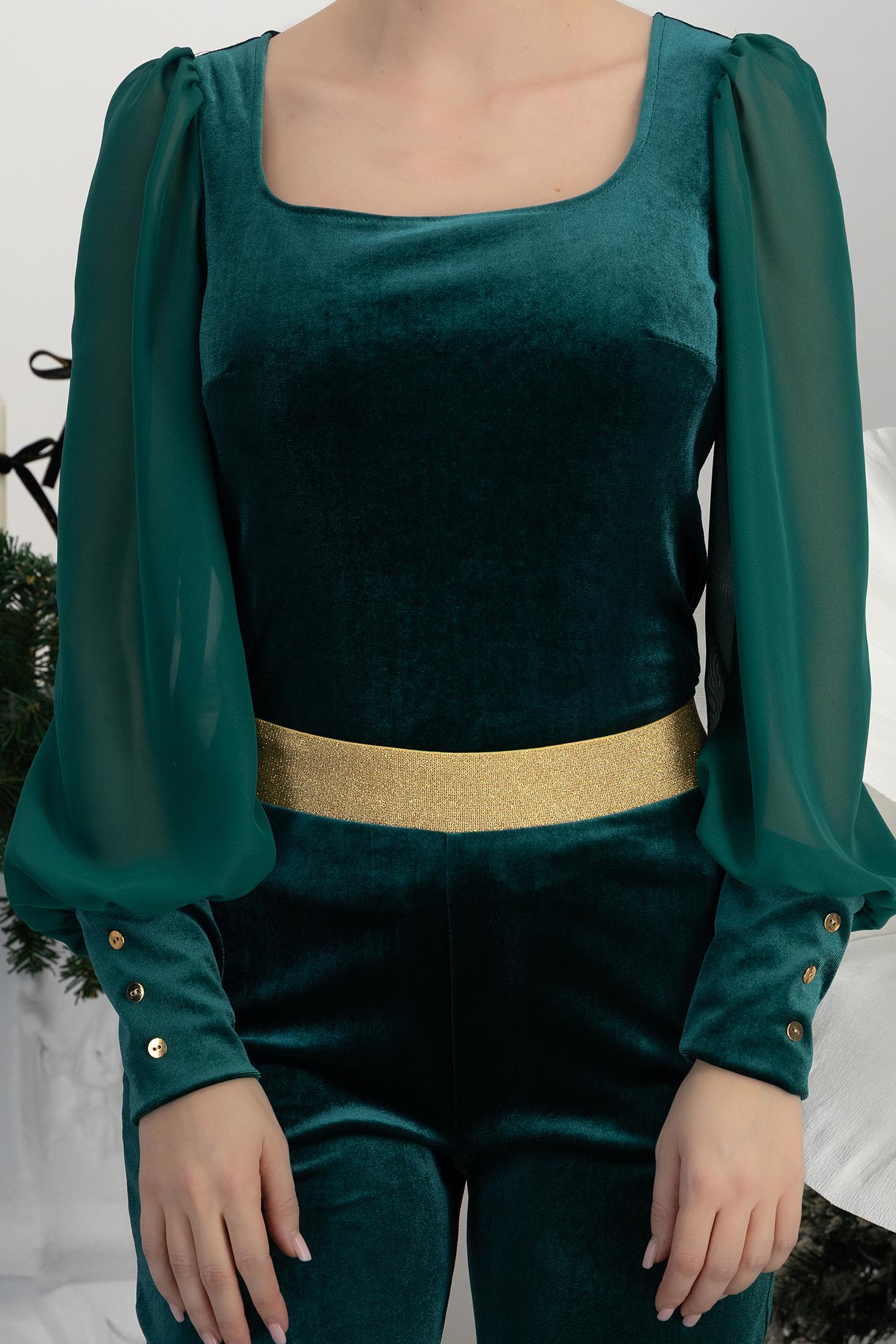 StarShinerS baršun tamno zelena bluza za žene 2 - StarShinerS.hr