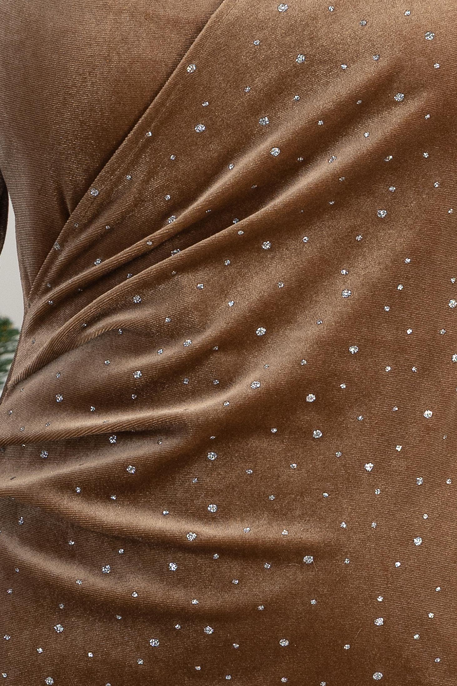 Rochie din catifea cu sclipici mocha până la genunchi tip creion cu maneci trei-sferturi - StarShinerS 4 - StarShinerS.ro