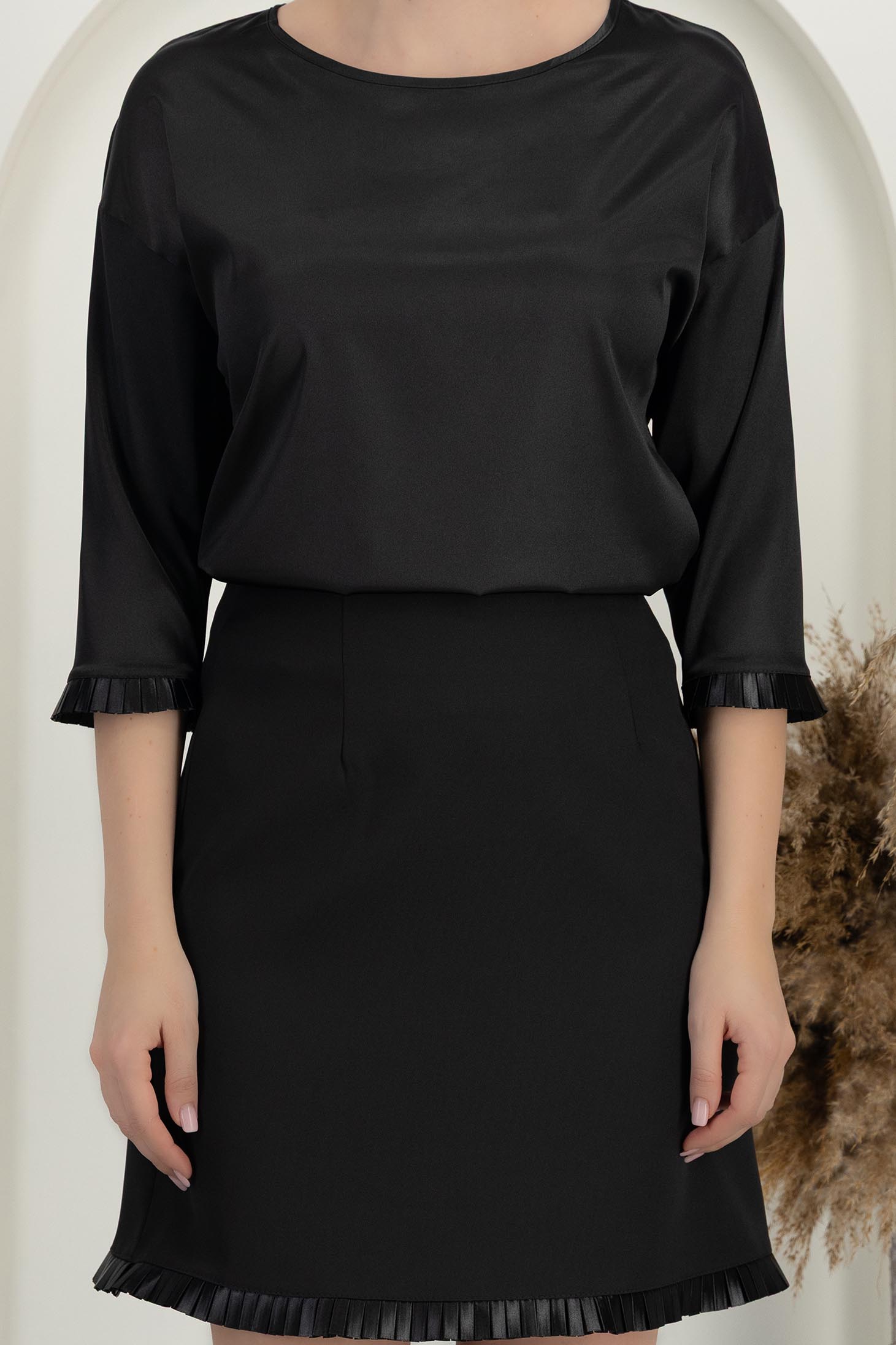 Fekete szatén bő szabású női blúz - StarShinerS 5 - StarShinerS.hu