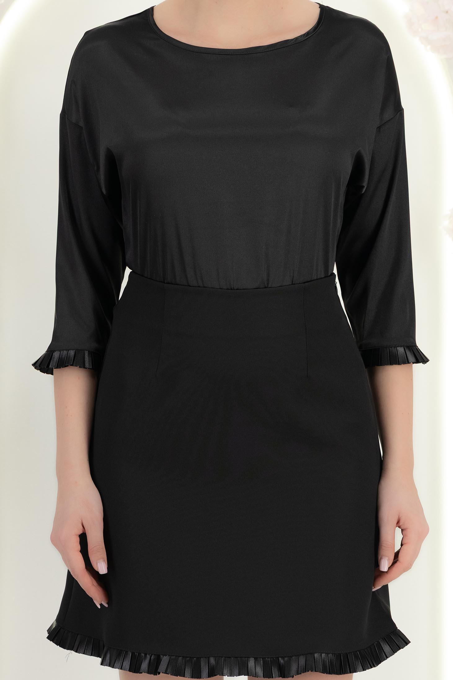 Fekete szatén bő szabású női blúz - StarShinerS 4 - StarShinerS.hu