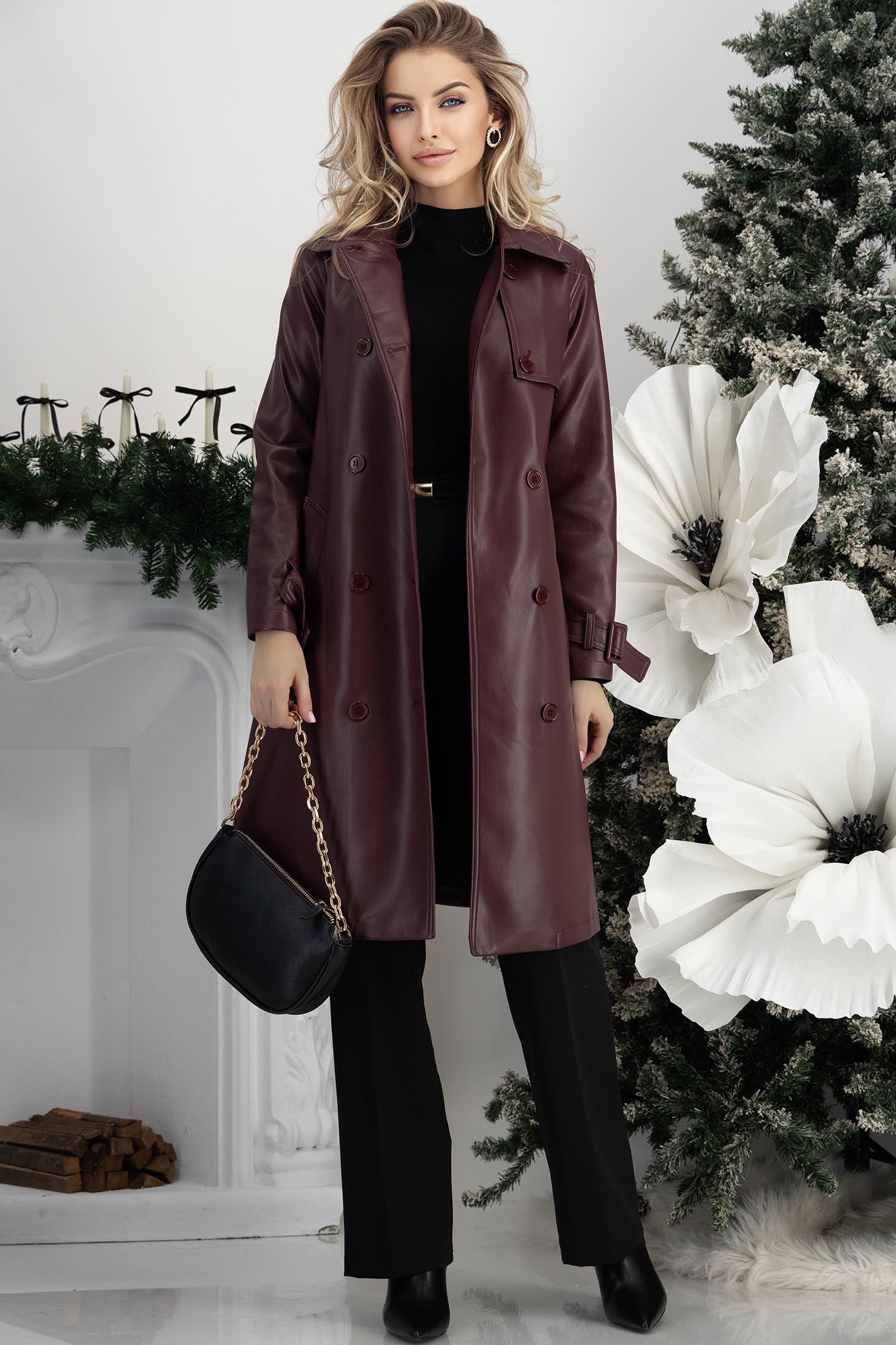 Třešňová trenčkoty dámské vyrobeno z ekokůže rovná 2 - StarShinerS.cz