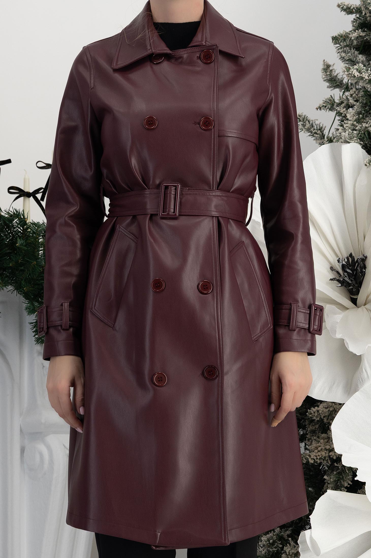 Třešňová trenčkoty dámské vyrobeno z ekokůže rovná 4 - StarShinerS.cz