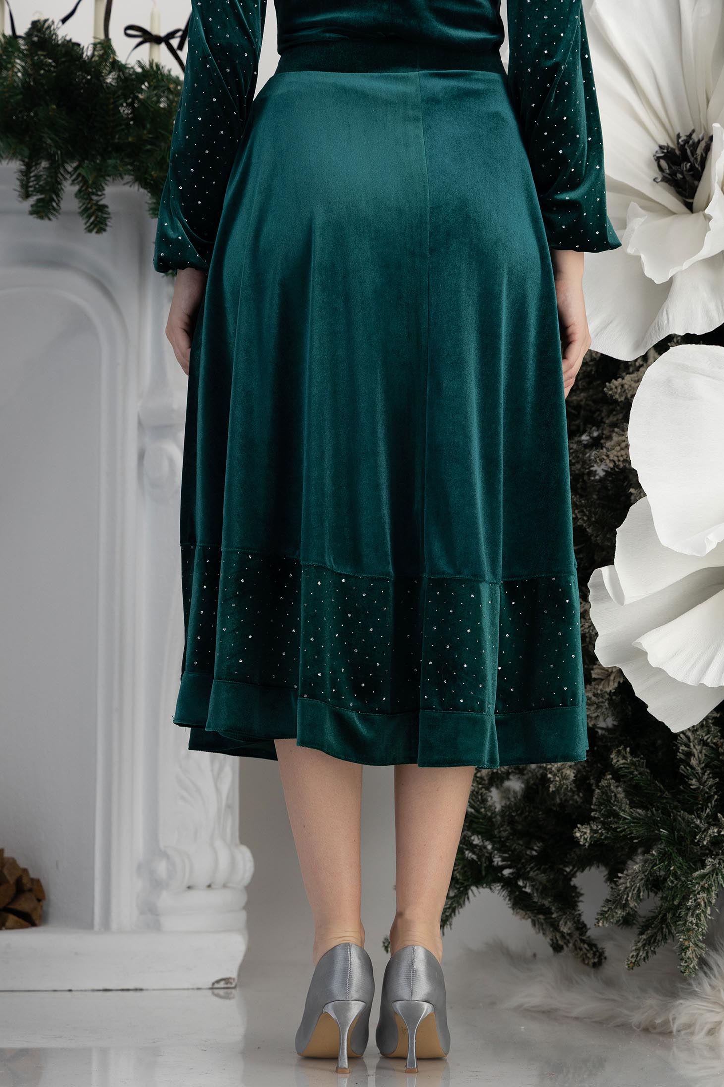 StarShinerS zelen suknja cloche midi baršun 5 - StarShinerS.hr