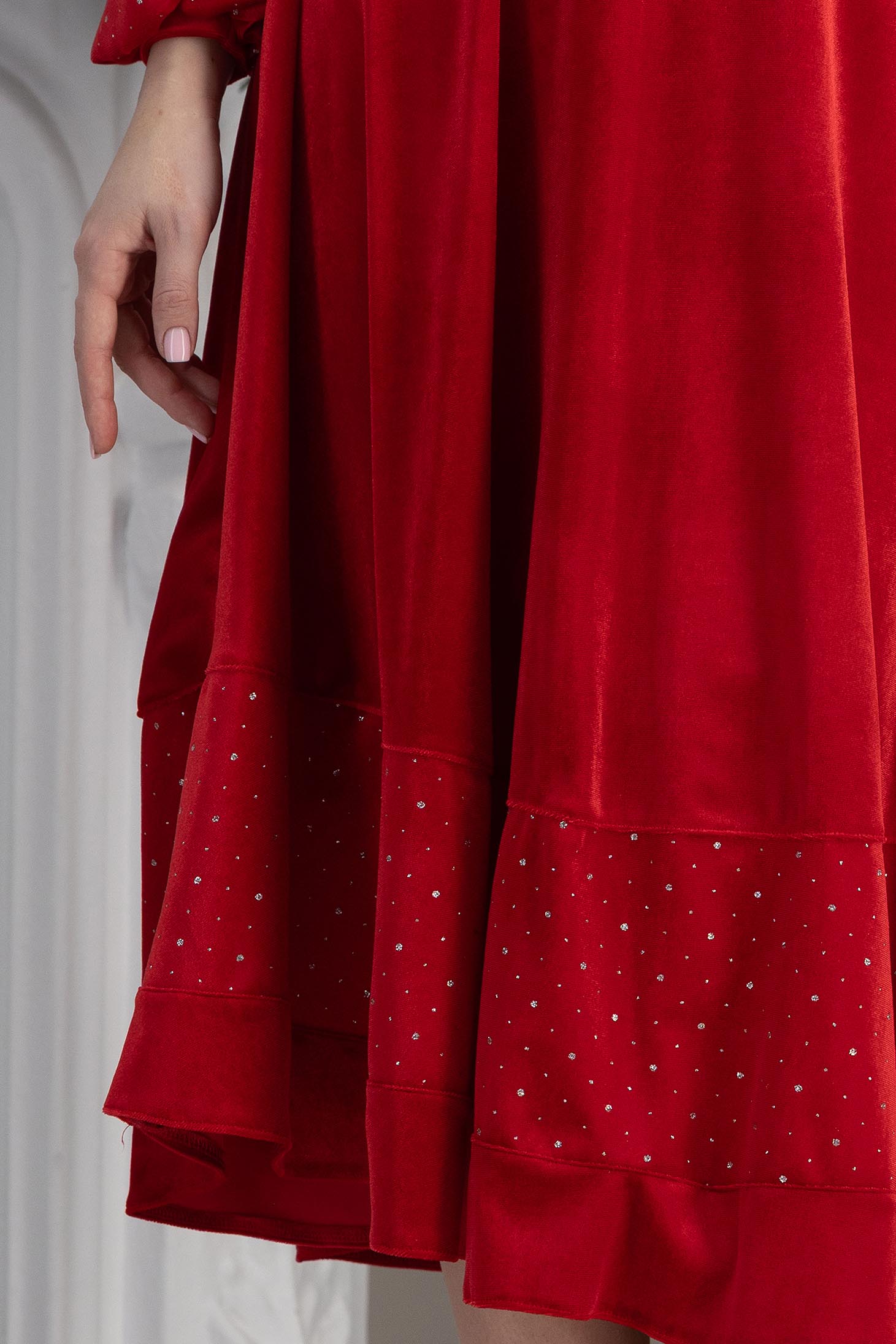 StarShinerS crven suknja cloche midi baršun 4 - StarShinerS.hr