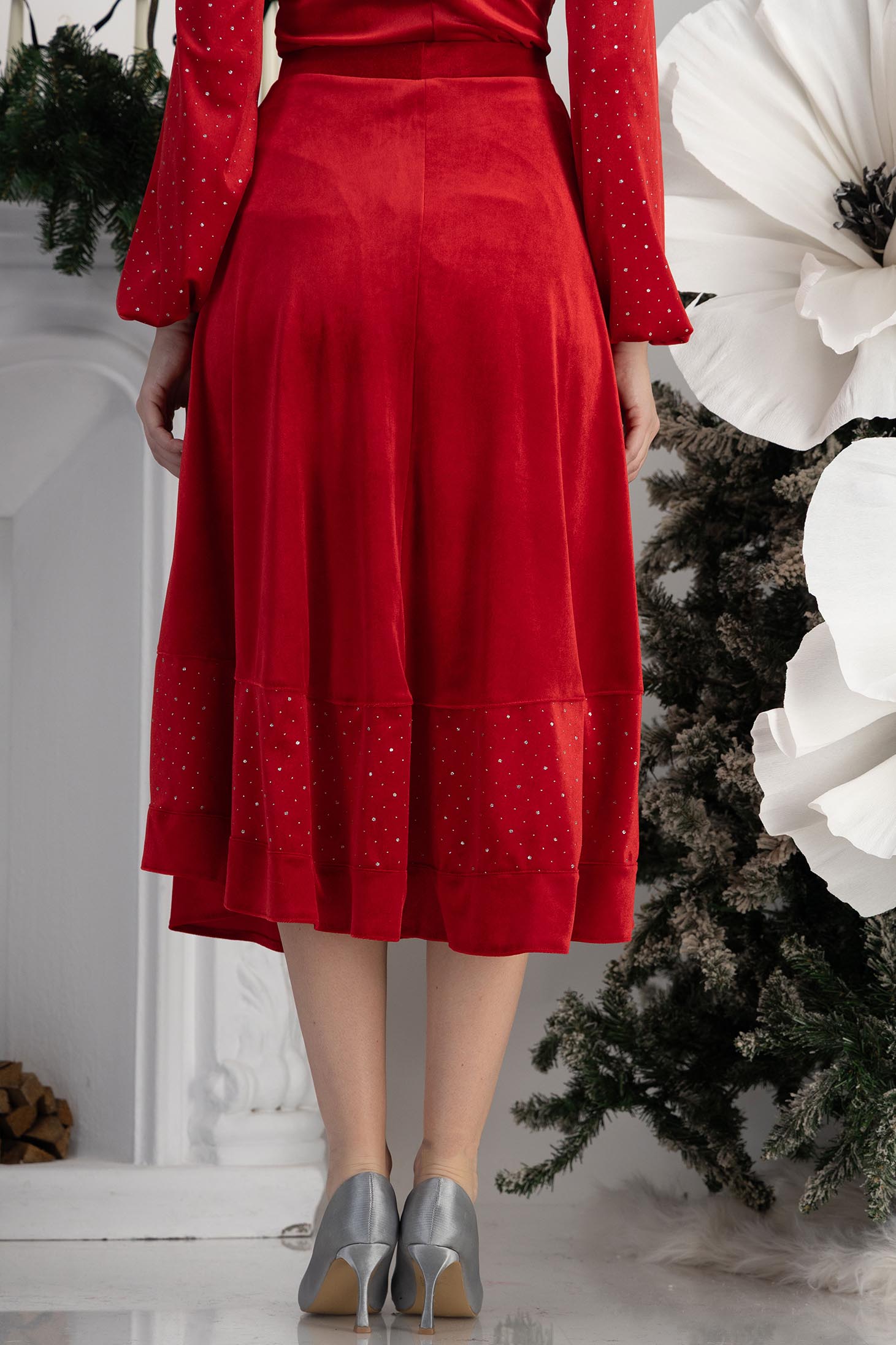 StarShinerS crven suknja cloche midi baršun 3 - StarShinerS.hr