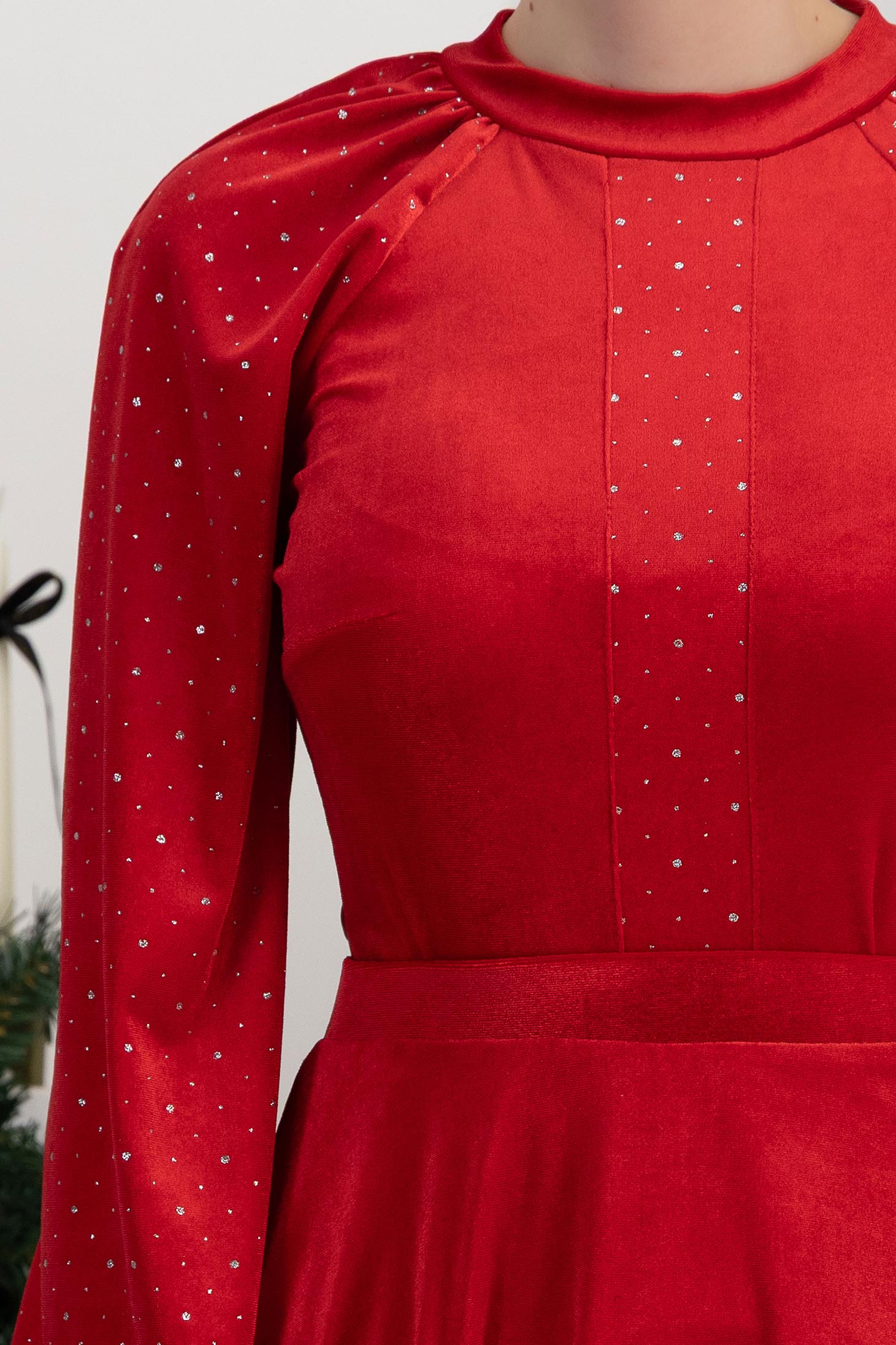 Piros női blúz - StarShinerS bársony hosszú ujjakkal 4 - StarShinerS.hu