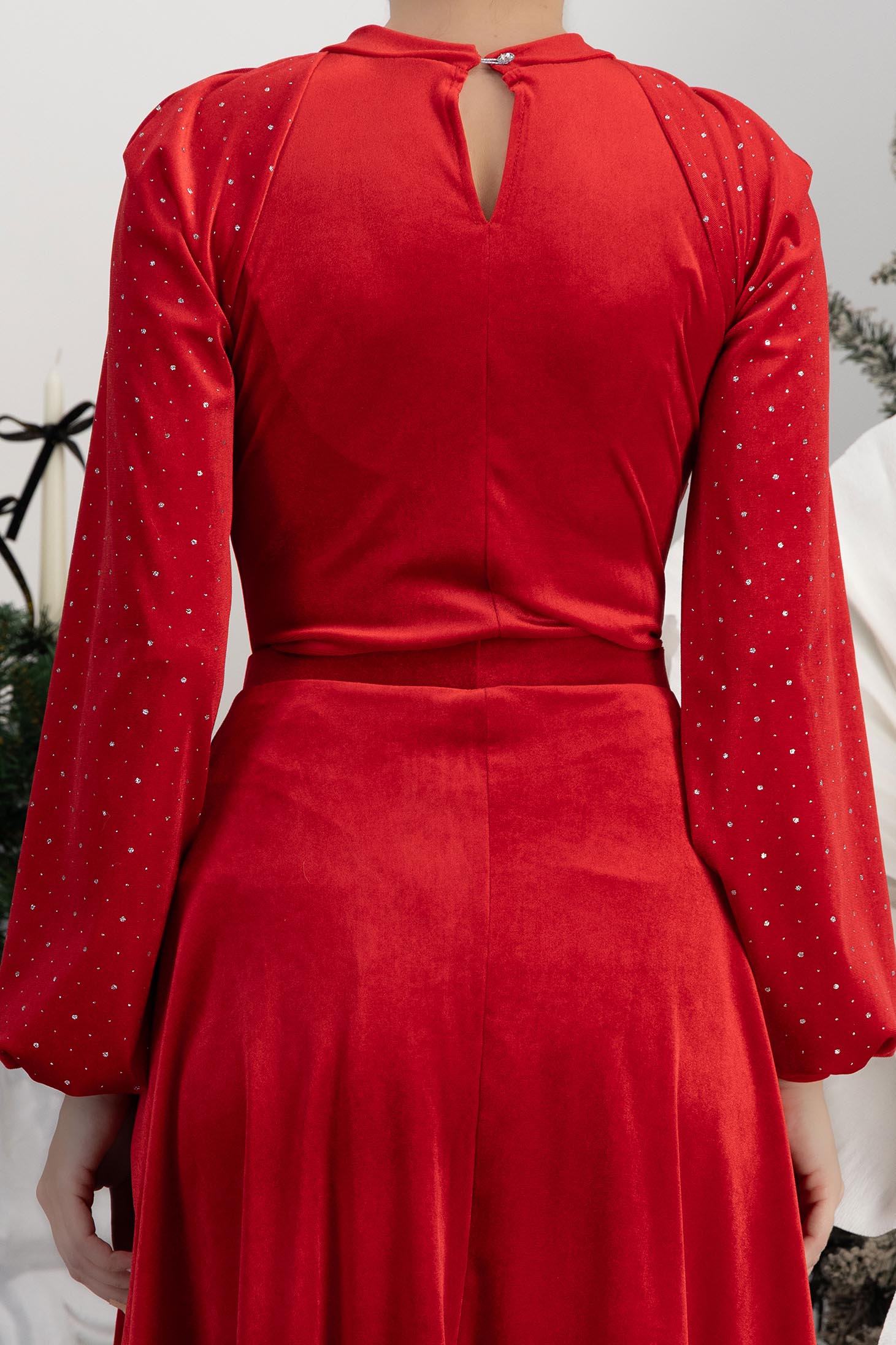 Piros női blúz - StarShinerS bársony hosszú ujjakkal 6 - StarShinerS.hu