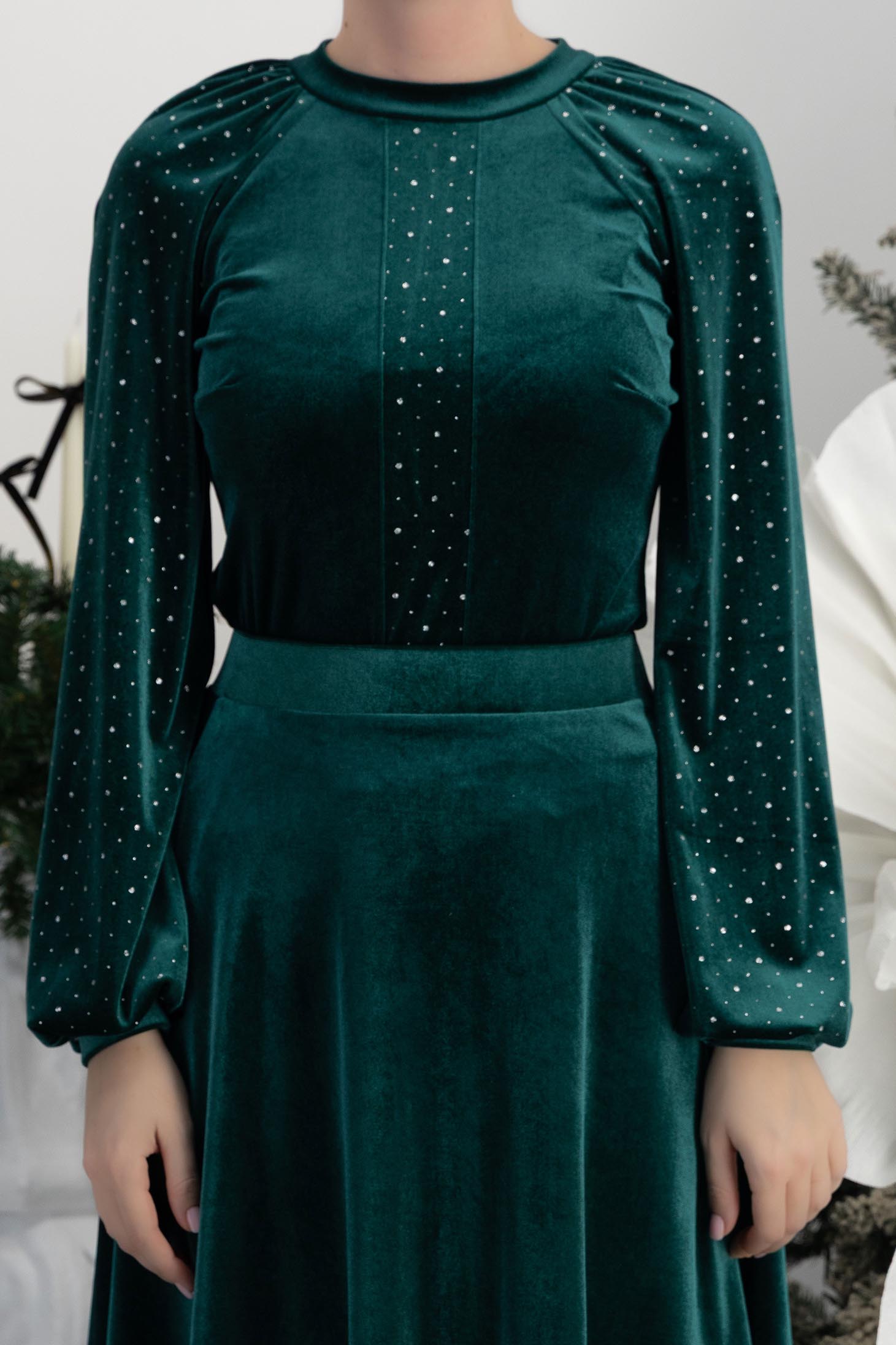 Zöld női blúz - StarShinerS bársony hosszú ujjakkal 5 - StarShinerS.hu