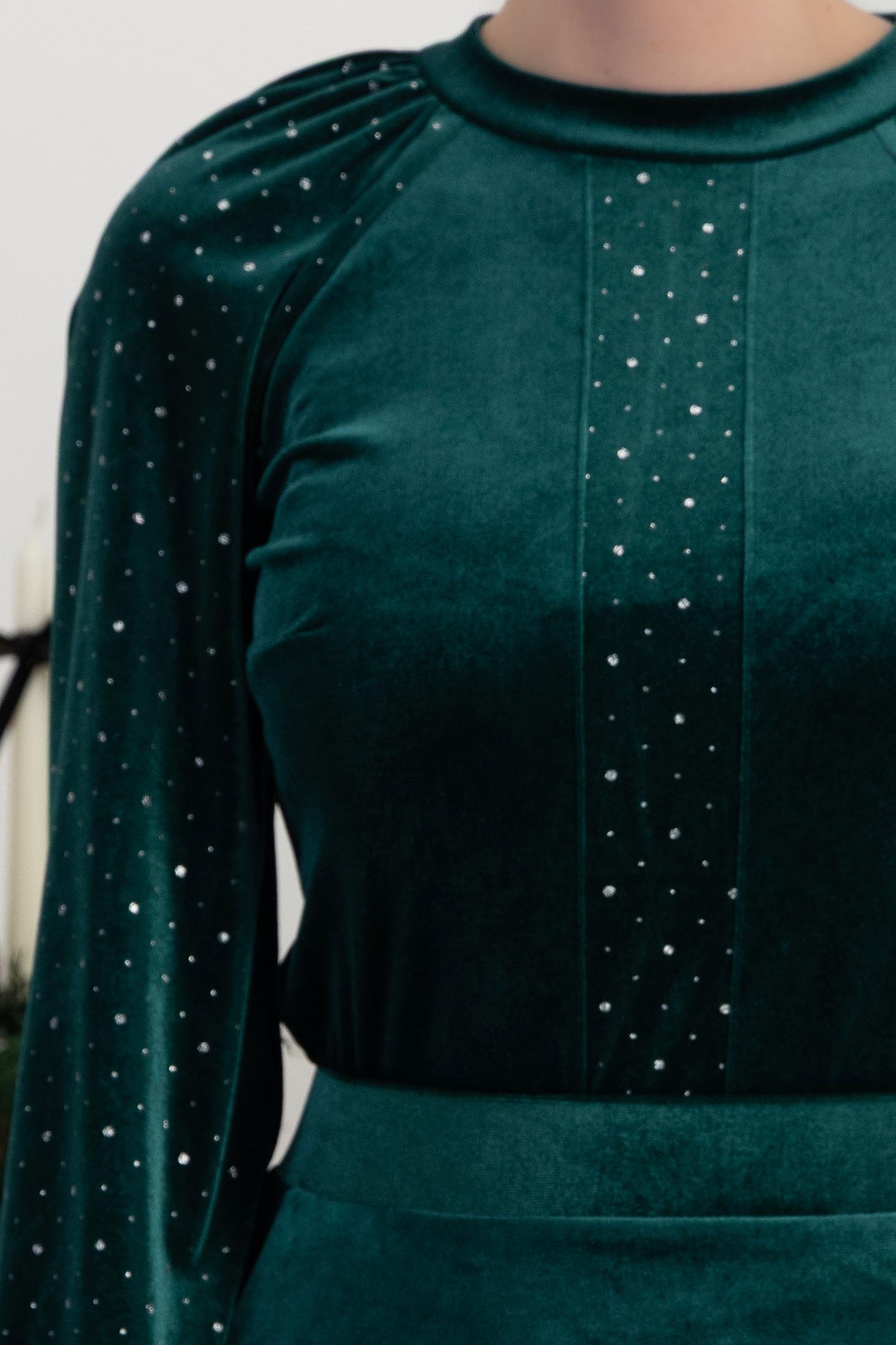 Zöld női blúz - StarShinerS bársony hosszú ujjakkal 4 - StarShinerS.hu