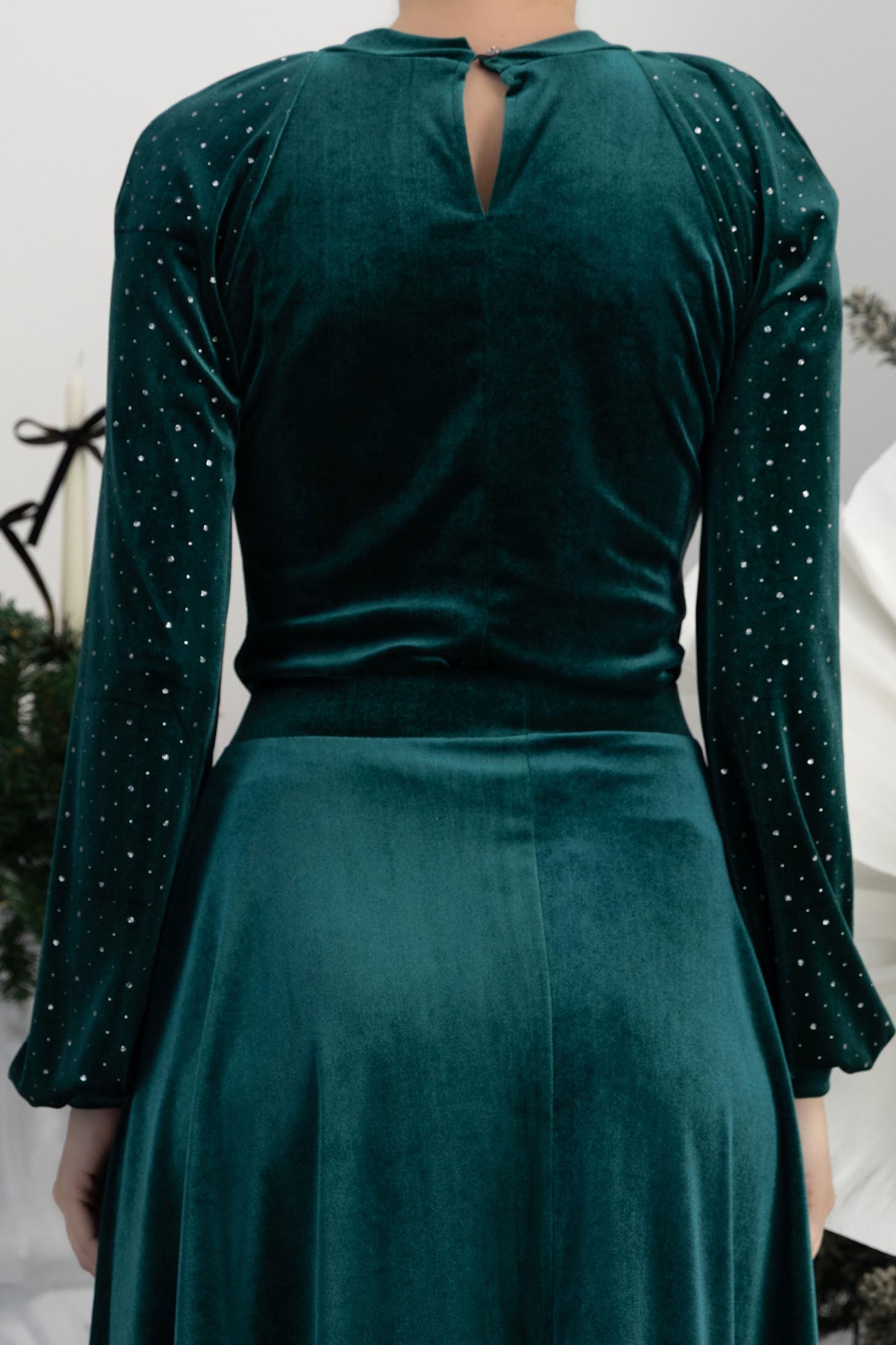 Zöld női blúz - StarShinerS bársony hosszú ujjakkal 6 - StarShinerS.hu