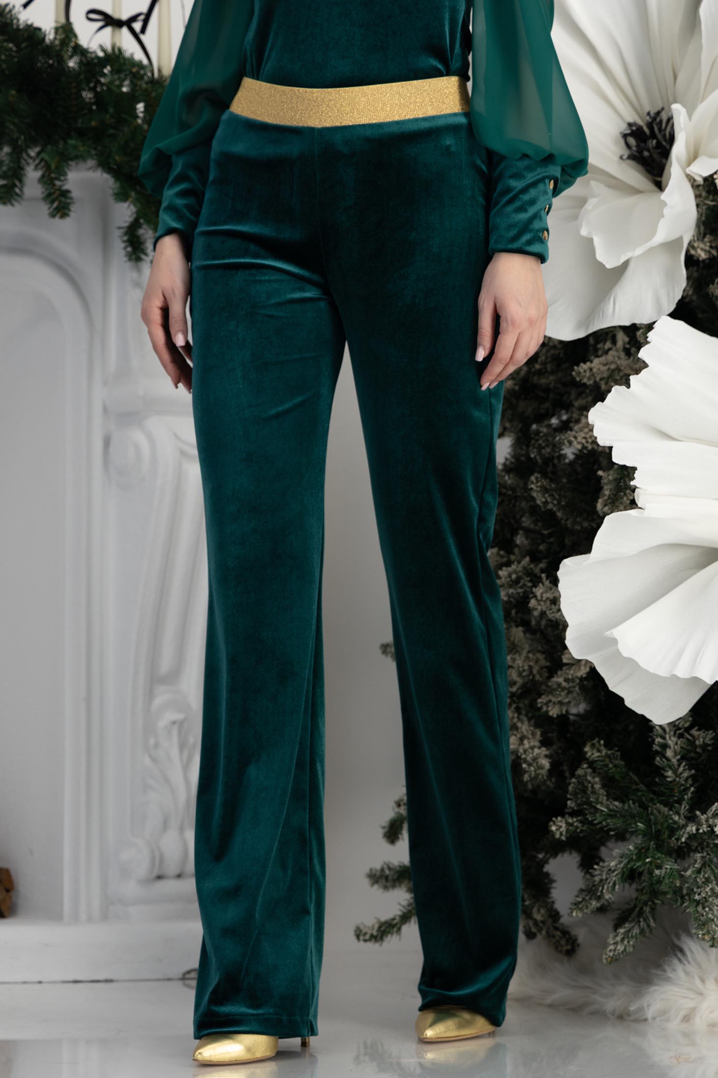 Sötétzöld bársony hosszú nadrág, bővülő 4 - StarShinerS.hu