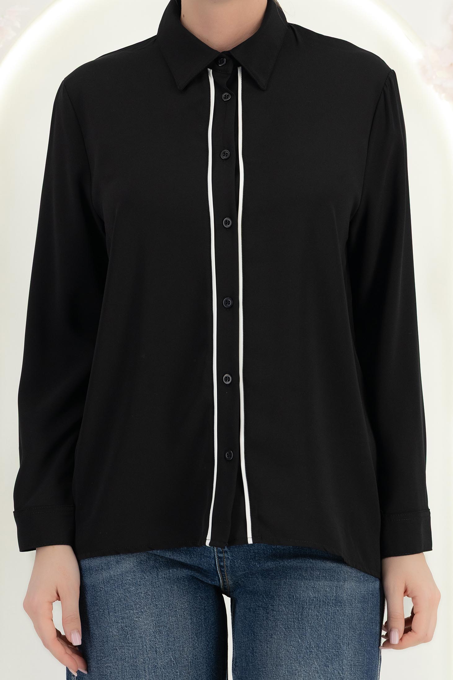 Camasa dama din satin neagra cu maneca lunga cu croi larg 5 - StarShinerS.ro