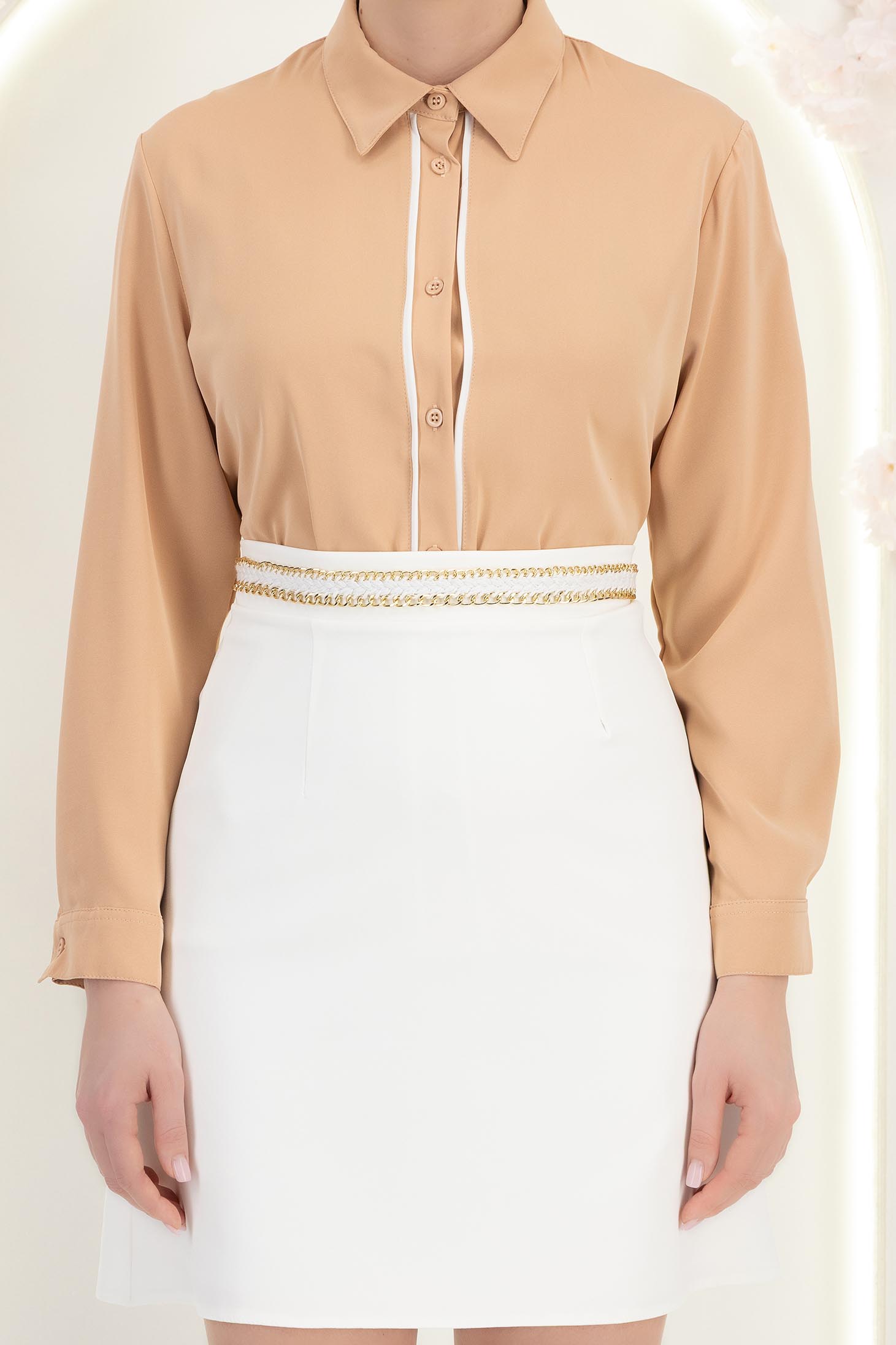 Camasa dama din satin bej cu maneca lunga cu croi larg 4 - StarShinerS.ro