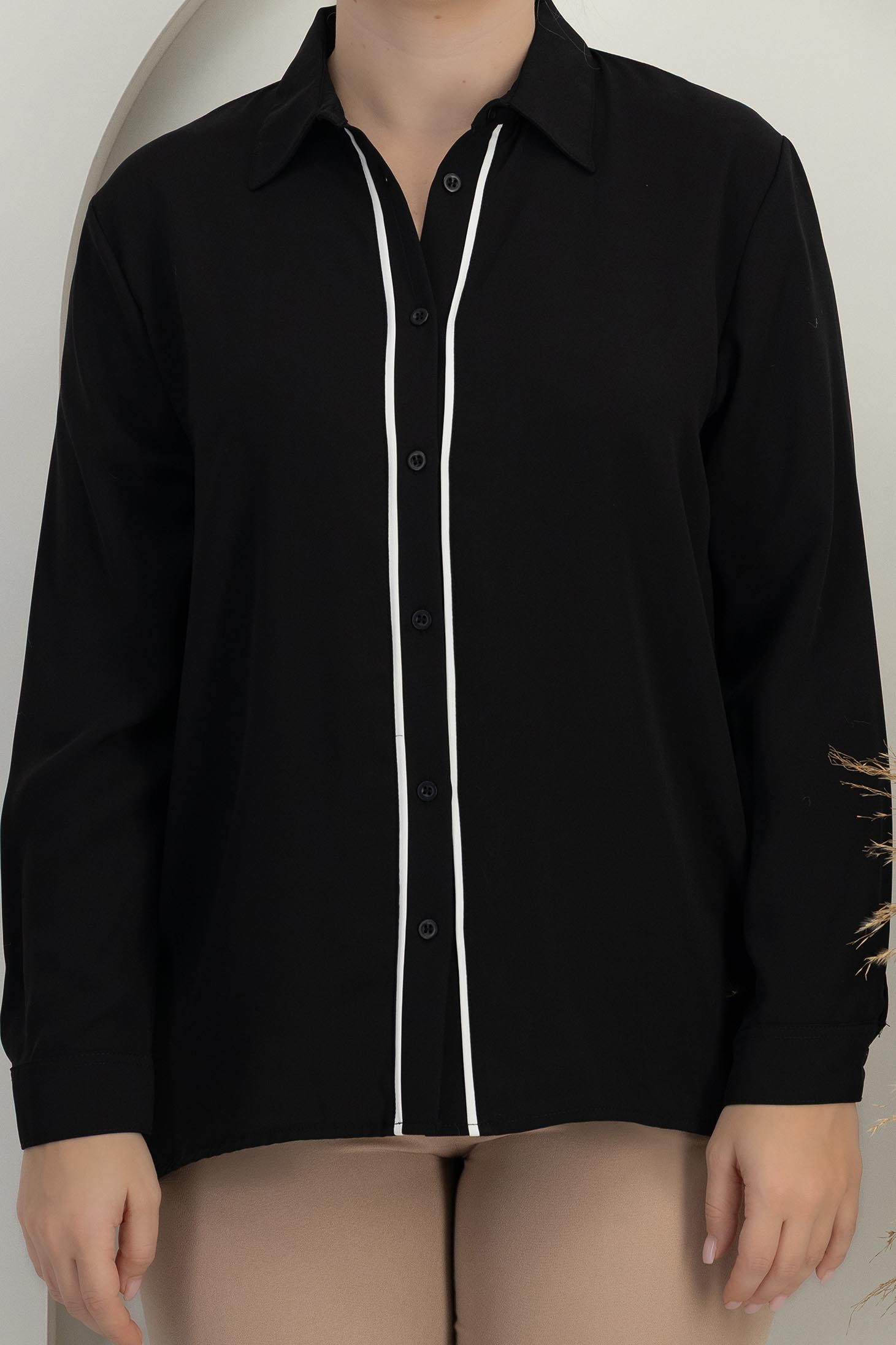 Camasa dama din satin neagra cu maneca lunga si croi larg 4 - StarShinerS.ro