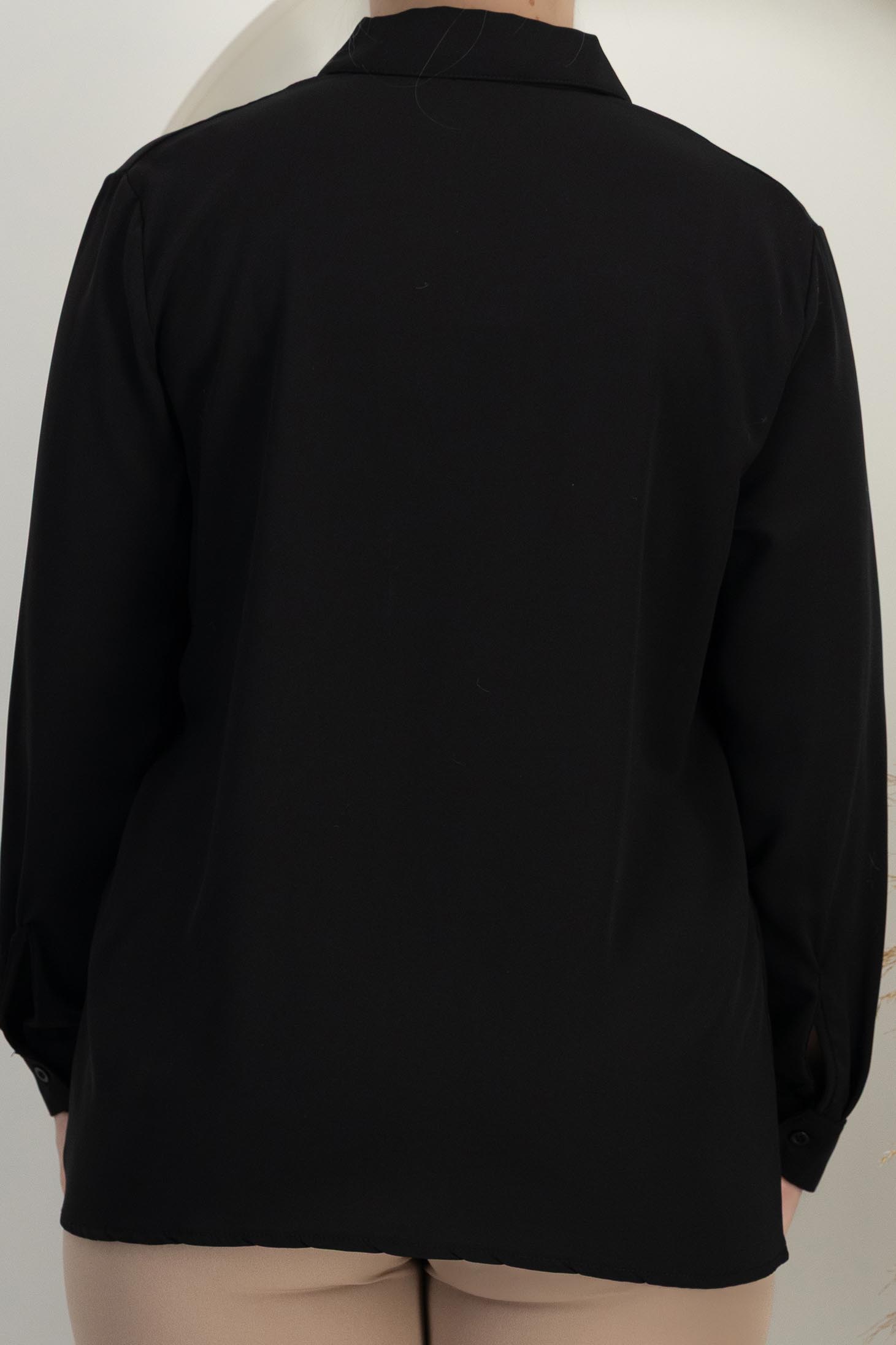 Camasa dama din satin neagra cu maneca lunga si croi larg 5 - StarShinerS.ro