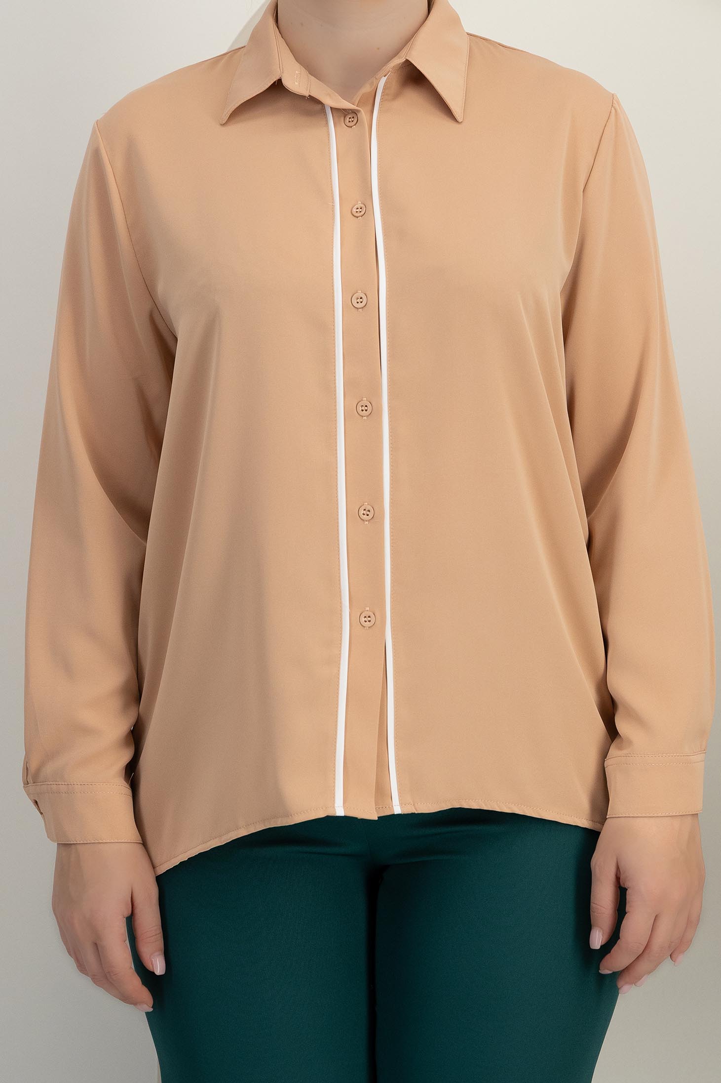 Bež košulja za žene dugi rukav saten 5 - StarShinerS.hr