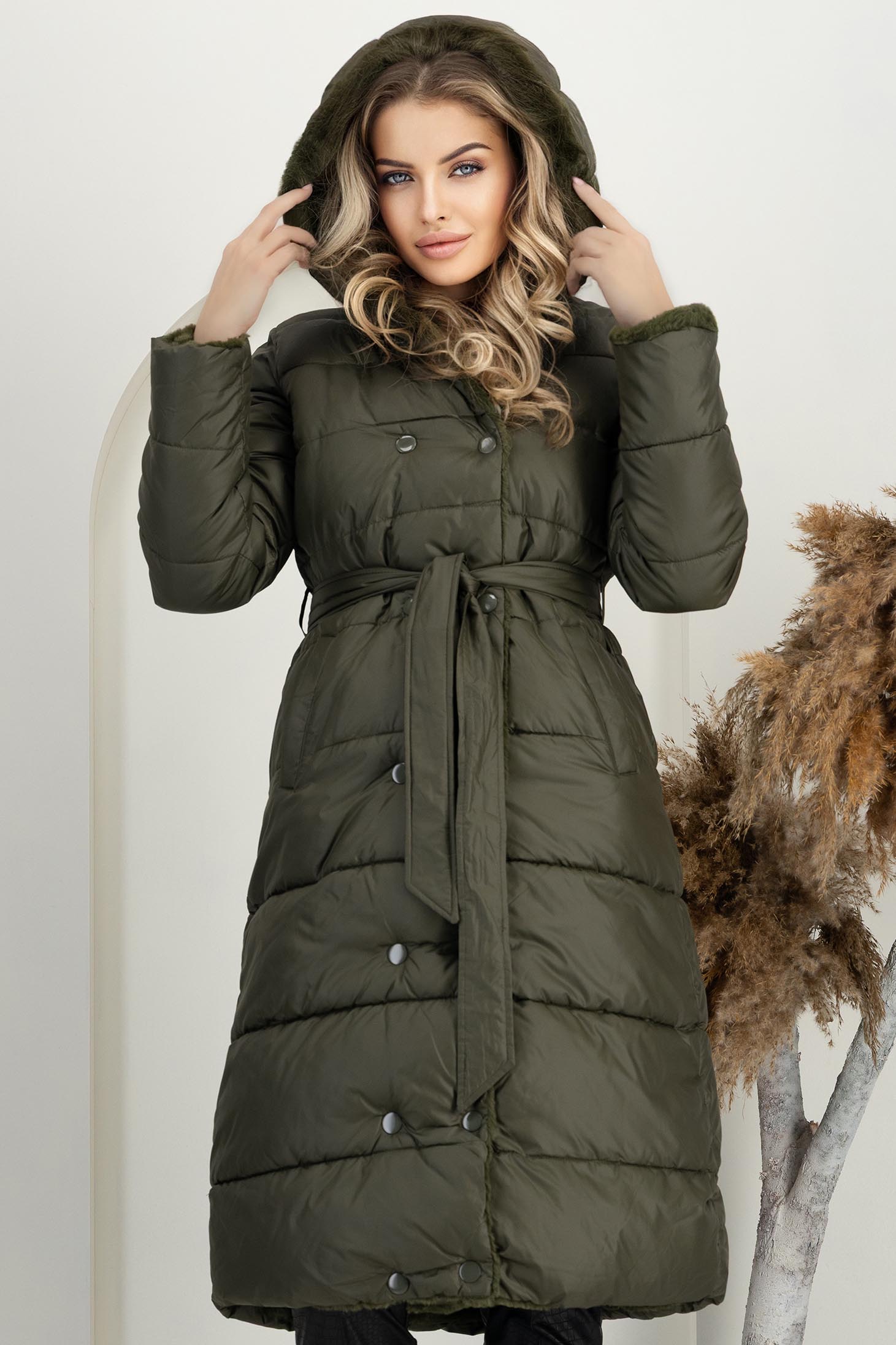 Geaca din fas kaki lunga cu un croi drept  cu 2 fete 4 - StarShinerS.ro