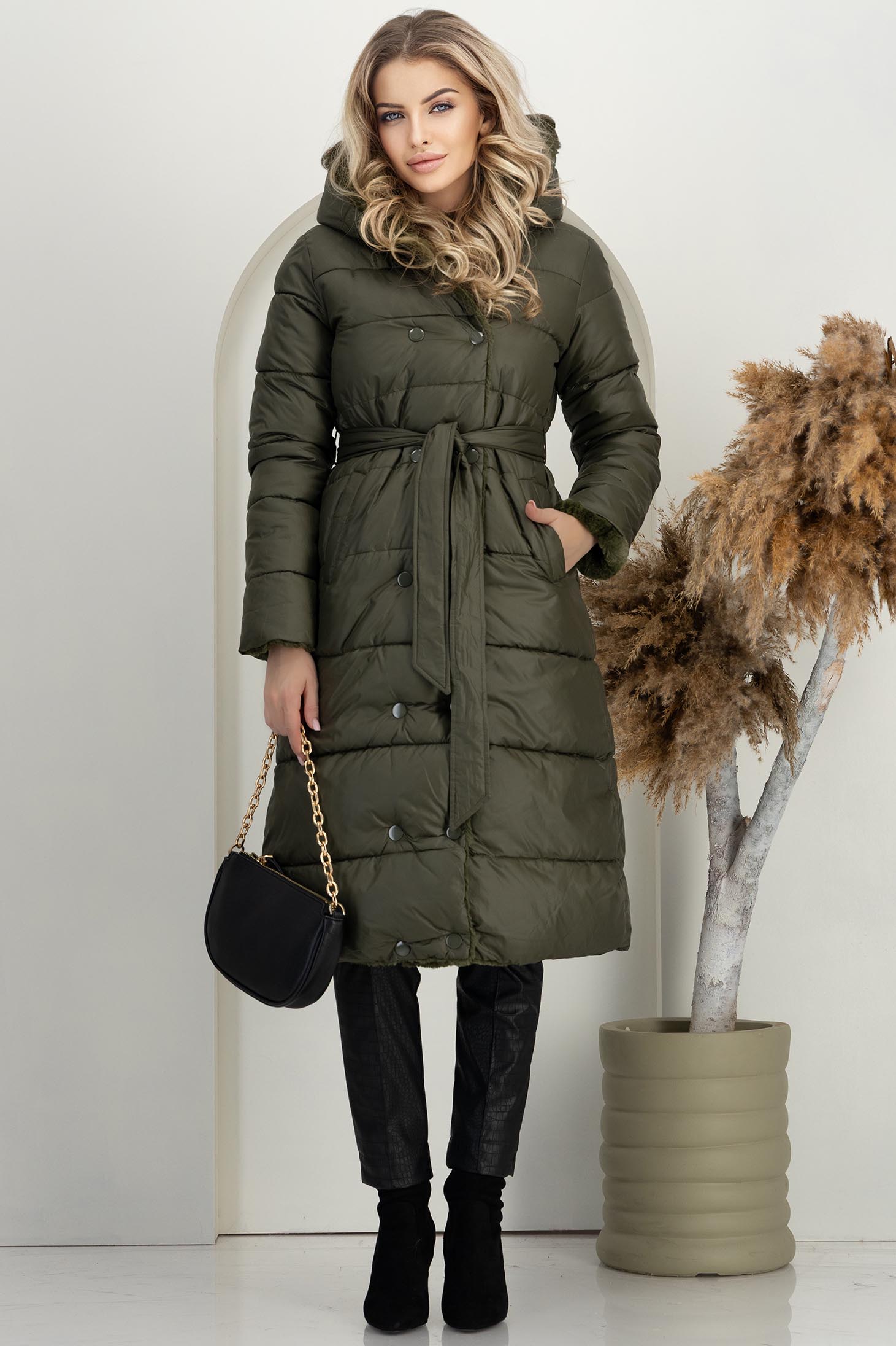 Geaca din fas kaki lunga cu un croi drept  cu 2 fete 5 - StarShinerS.ro