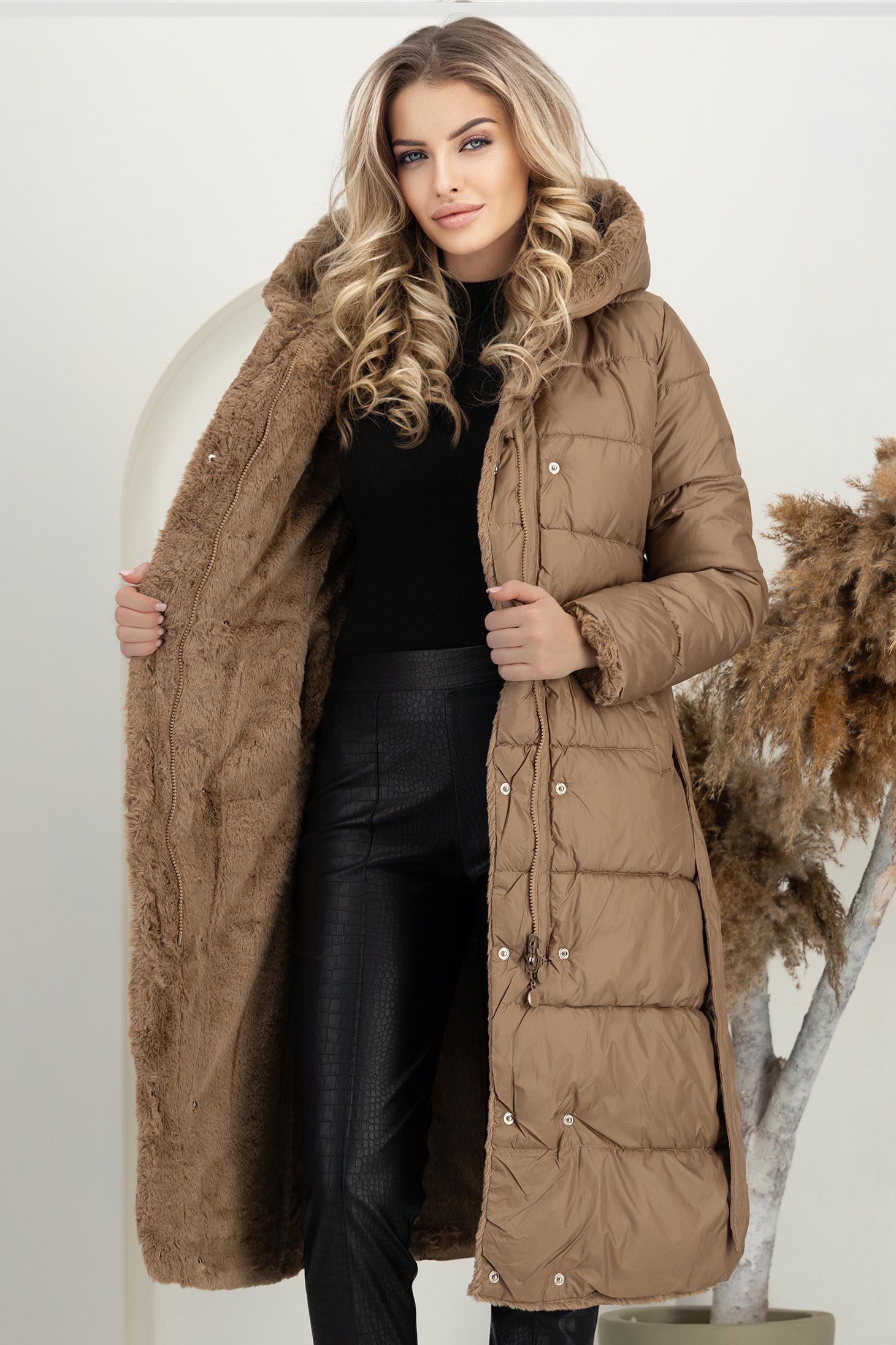 Barna egyenes szabású, kétoldalas dzseki 3 - StarShinerS.hu