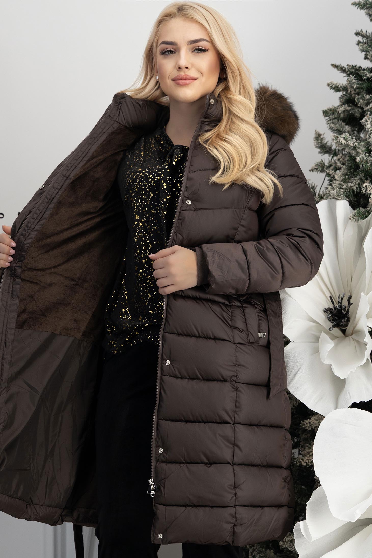 Hnědá dámská bunda dlouhý 4 - StarShinerS.cz