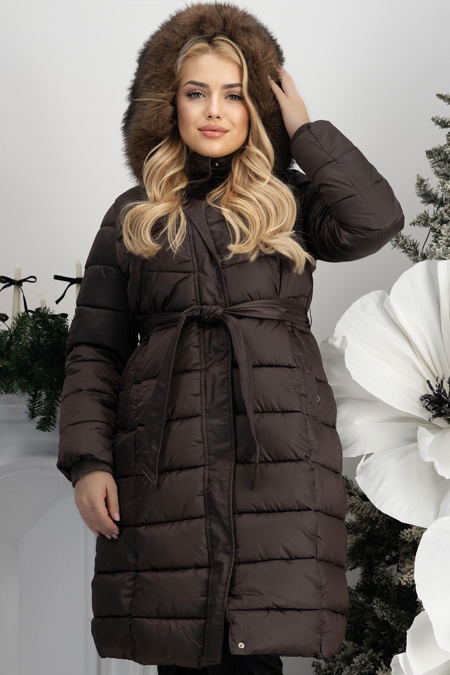 Hnědá dámská bunda dlouhý 3 - StarShinerS.cz