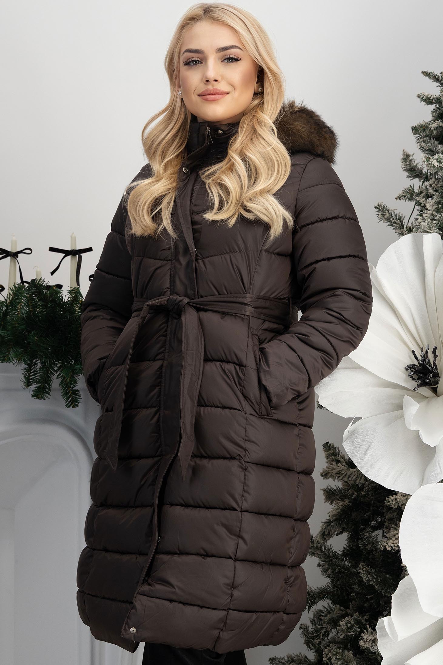 Hnědá dámská bunda dlouhý 2 - StarShinerS.cz