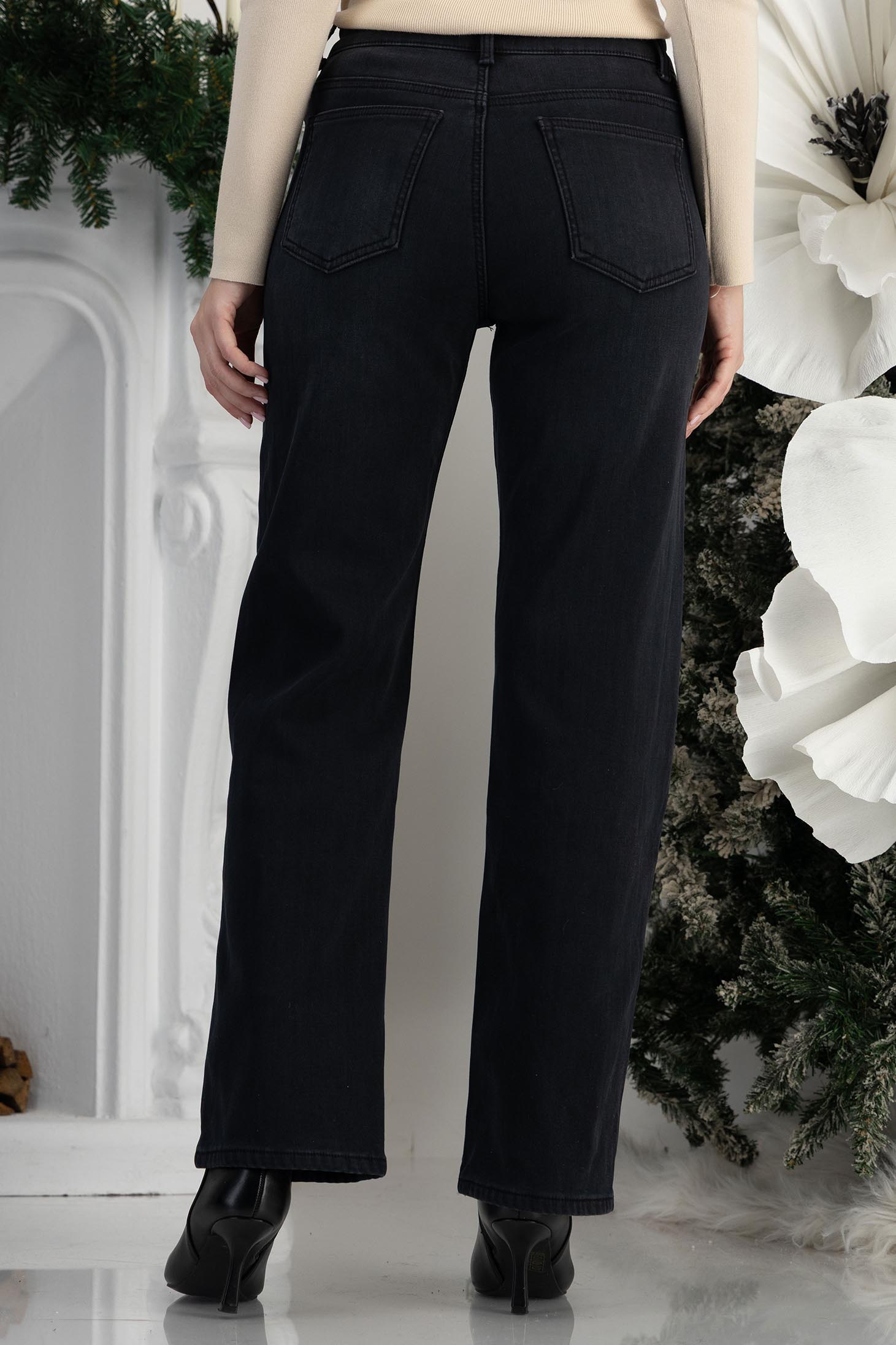 Blugi negri lungi evazati si vatuiti cu buzunare 5 - StarShinerS.ro