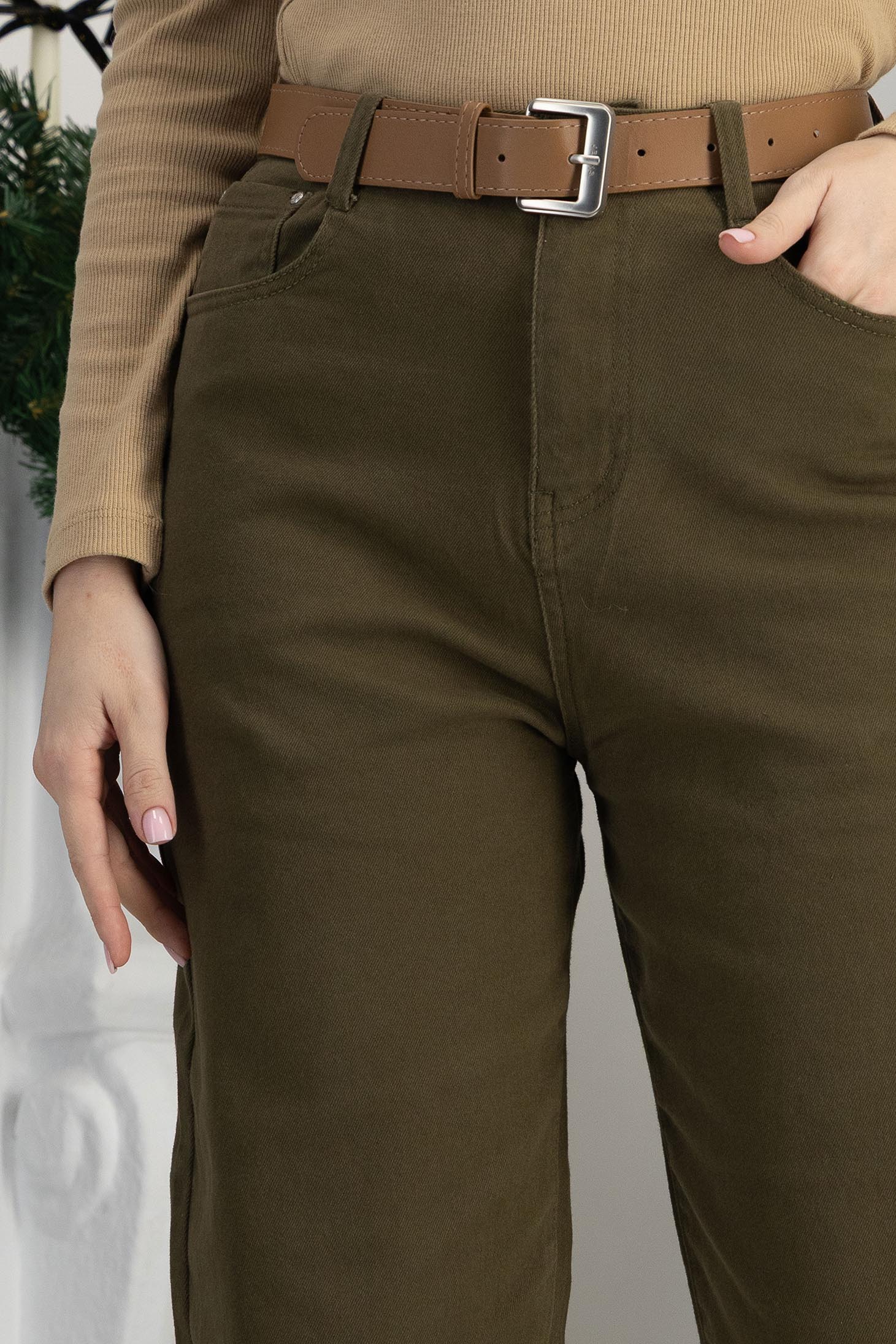 Khaki zöld farmer magas derekú hosszú farmer 6 - StarShinerS.hu