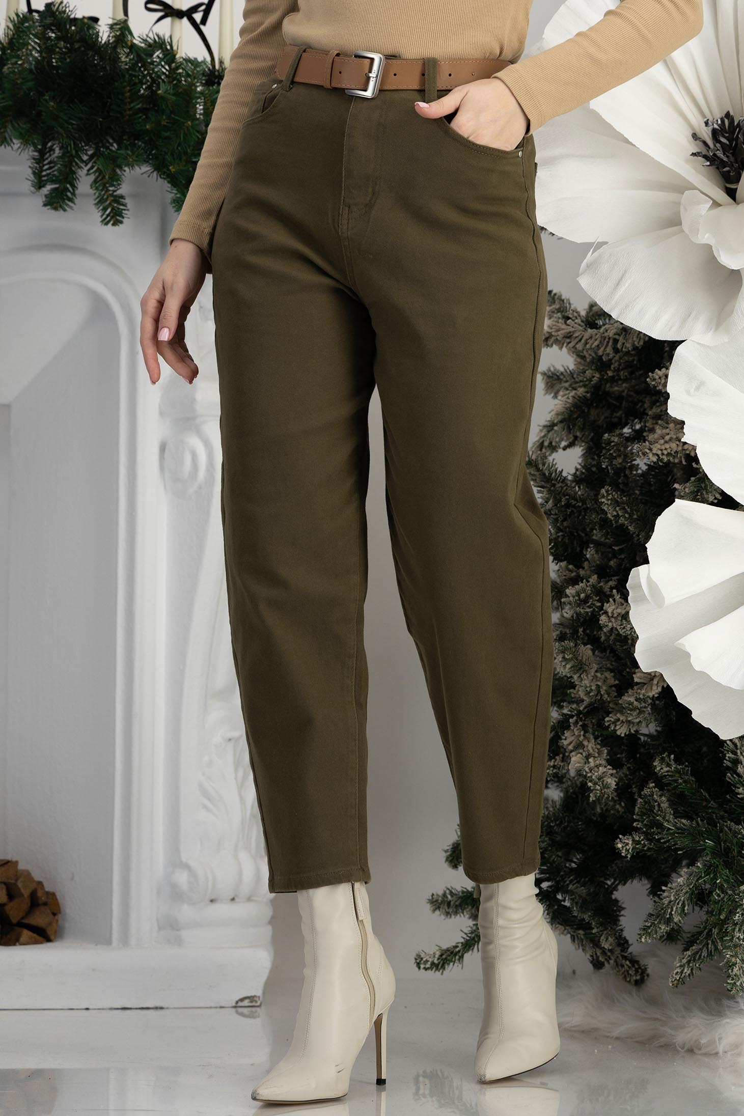 Khaki zöld farmer magas derekú hosszú farmer 3 - StarShinerS.hu