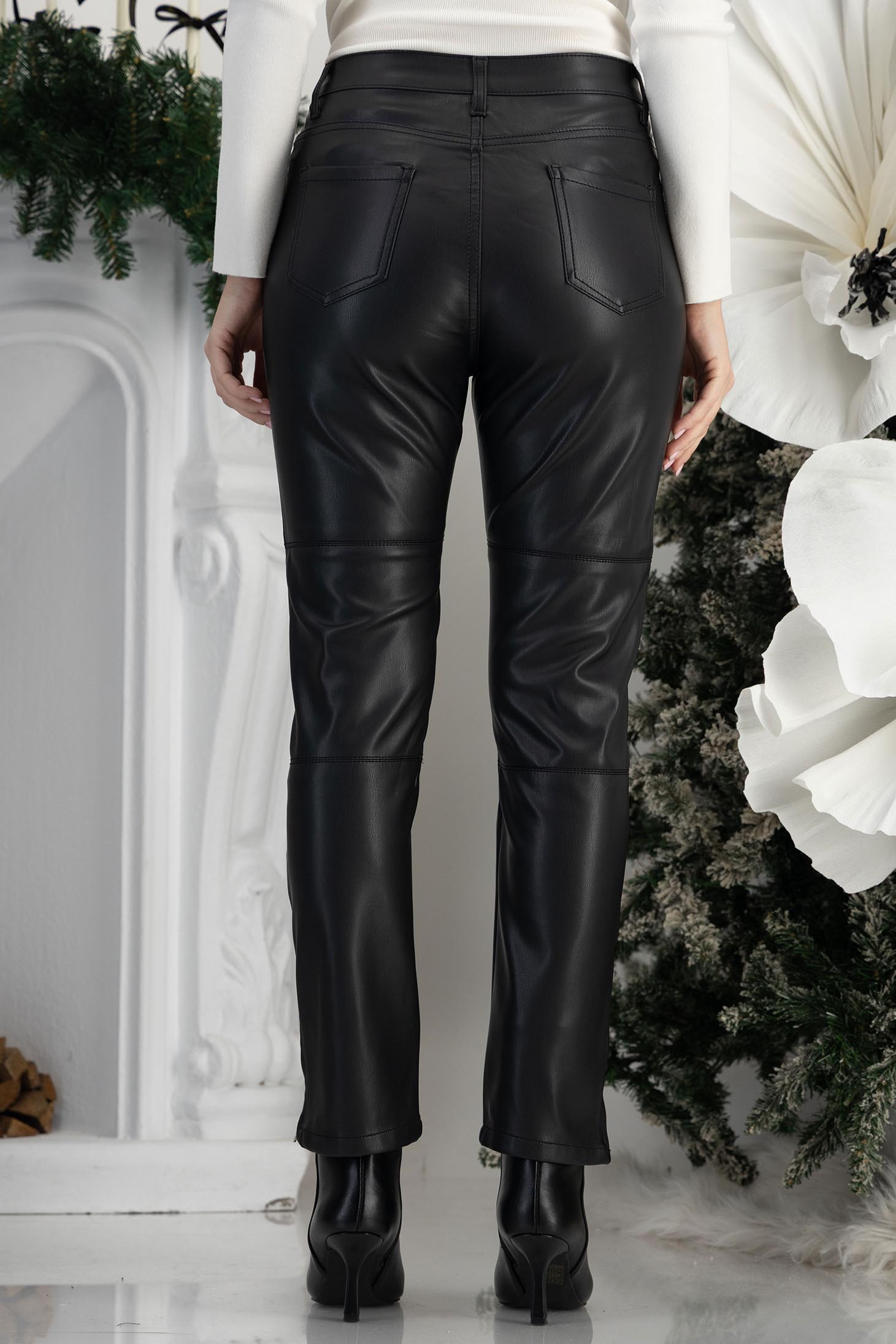 černá dámské kalhoty vyrobeno z ekokůže vysoký pas 5 - StarShinerS.cz