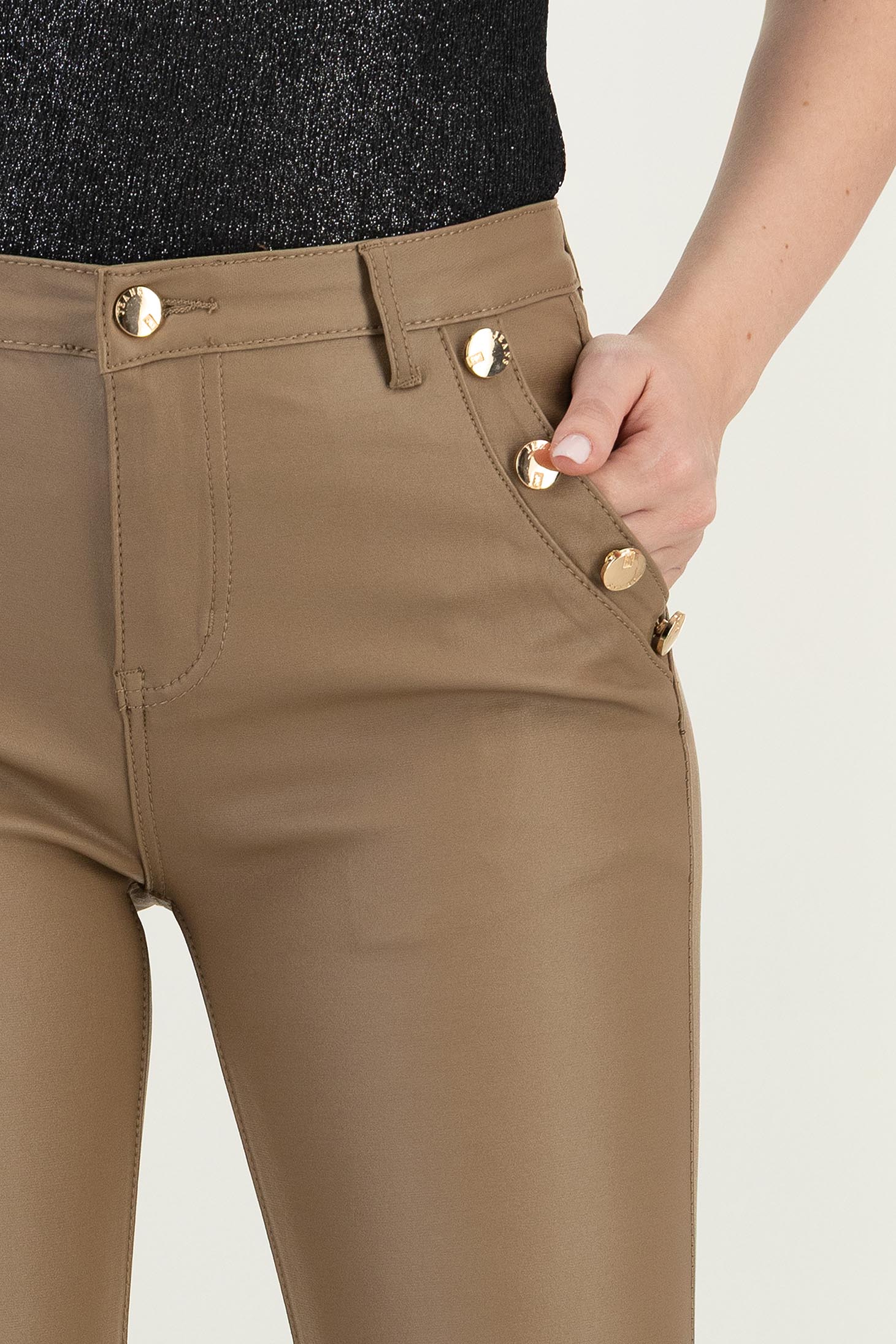 Bež ženske hlače izrađena od eko kože punog struka dug 6 - StarShinerS.hr