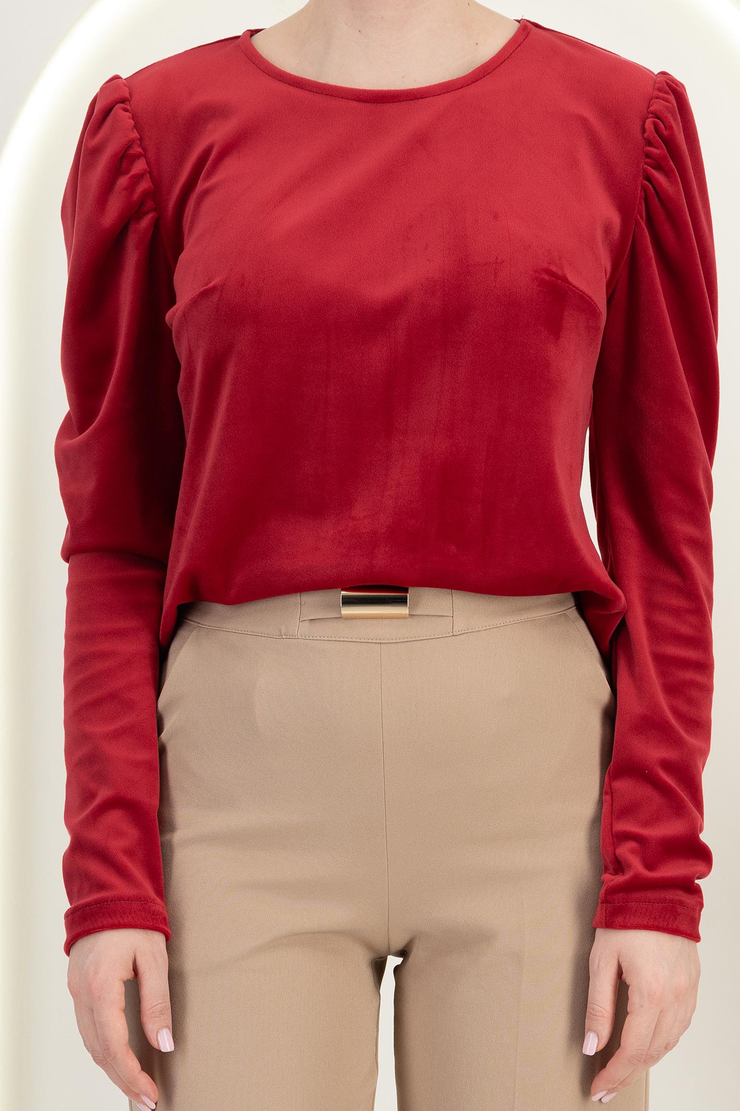 Bluza dama din catifea rosie umeri bufanti - StarShinerS 4 - StarShinerS.ro