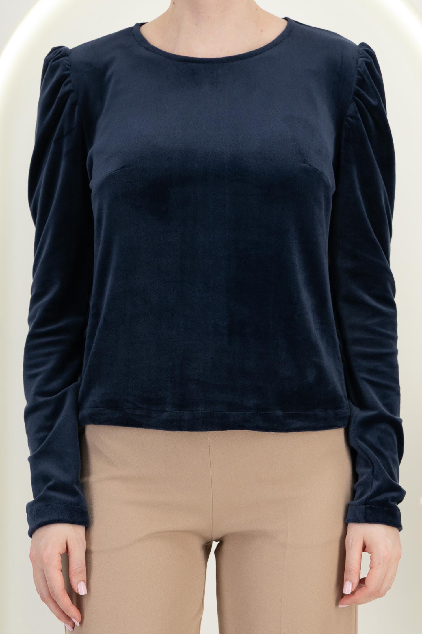 Bluza dama din catifea bleumarin umeri bufanti - StarShinerS 5 - StarShinerS.ro