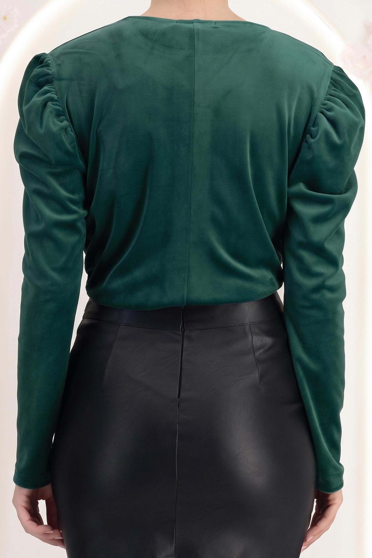 Bluza dama din catifea verde umeri bufanti - StarShinerS 4 - StarShinerS.ro
