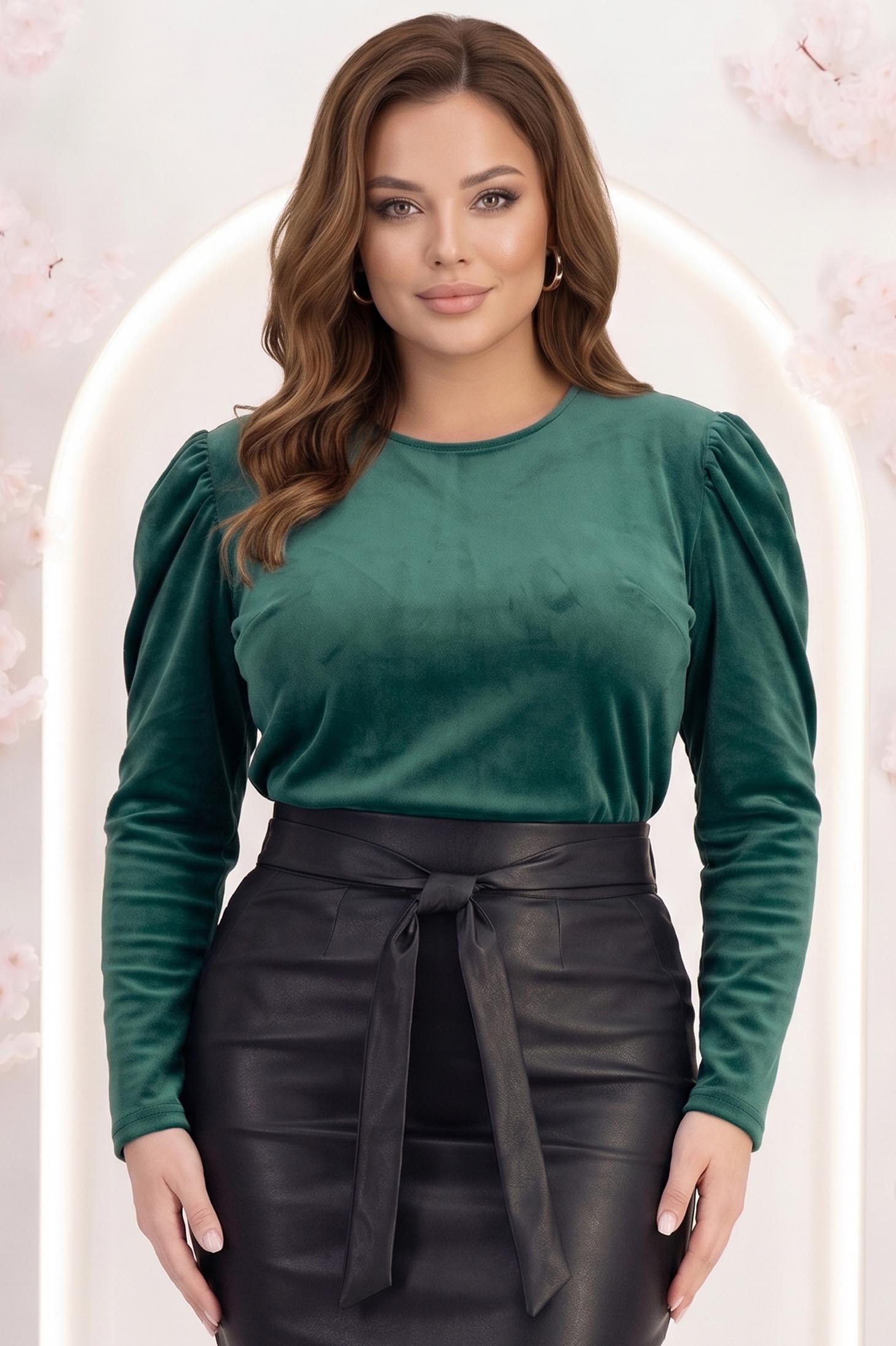 Bluza dama din catifea verde umeri bufanti - StarShinerS 1 - StarShinerS.ro