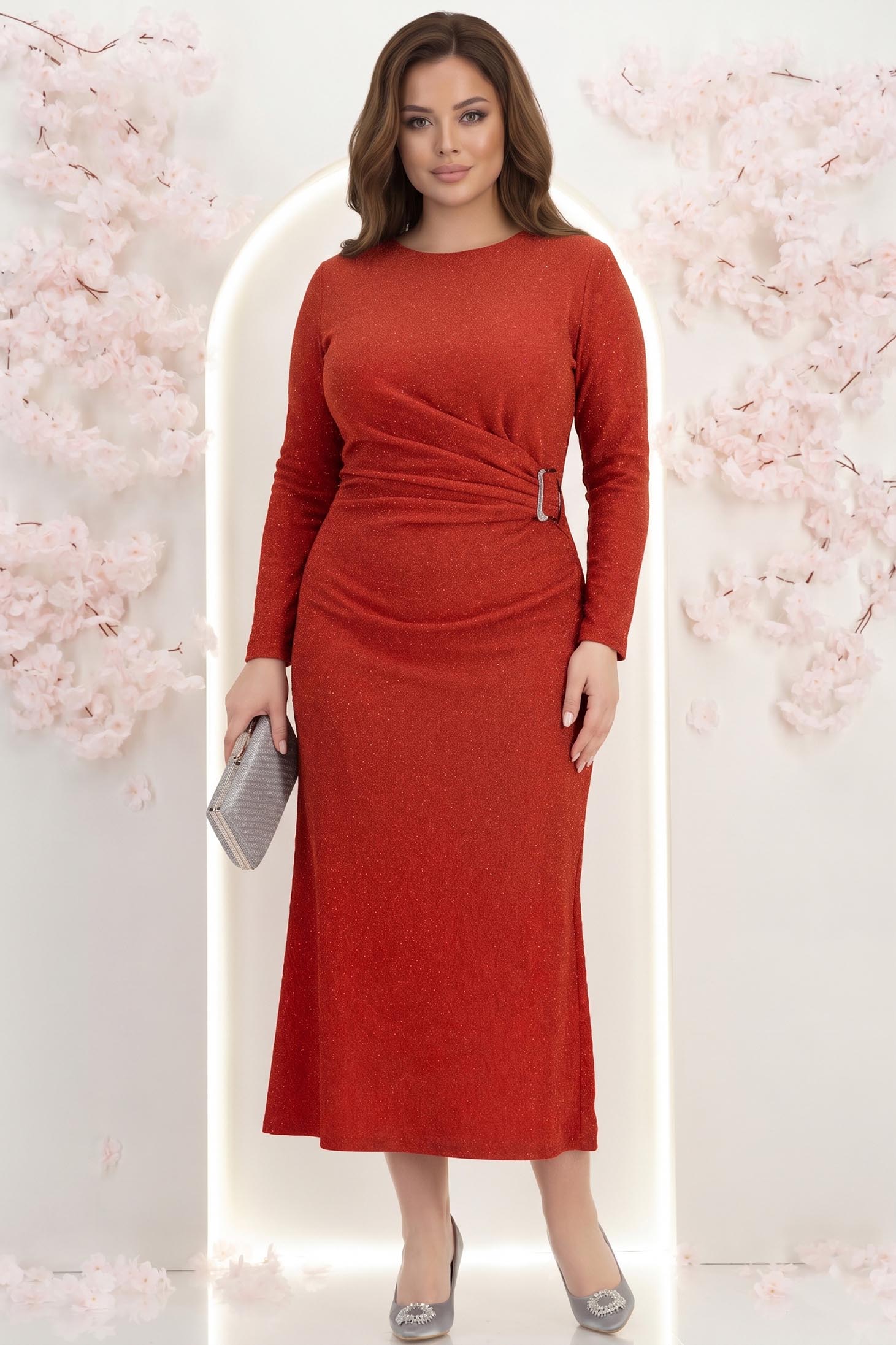 Rochie din lurex rosie midi tip creion cu aplicatii stralucitoare - StarShinerS 2 - StarShinerS.ro