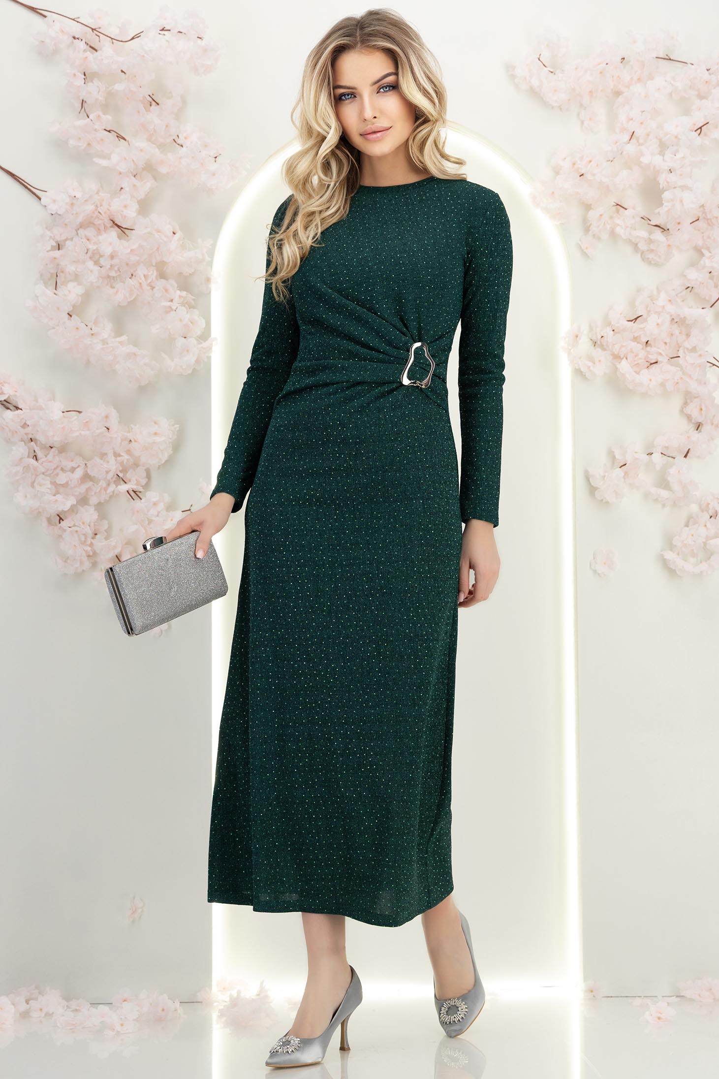 Rochie din lurex verde midi tip creion cu aplicatii stralucitoare - StarShinerS 3 - StarShinerS.ro