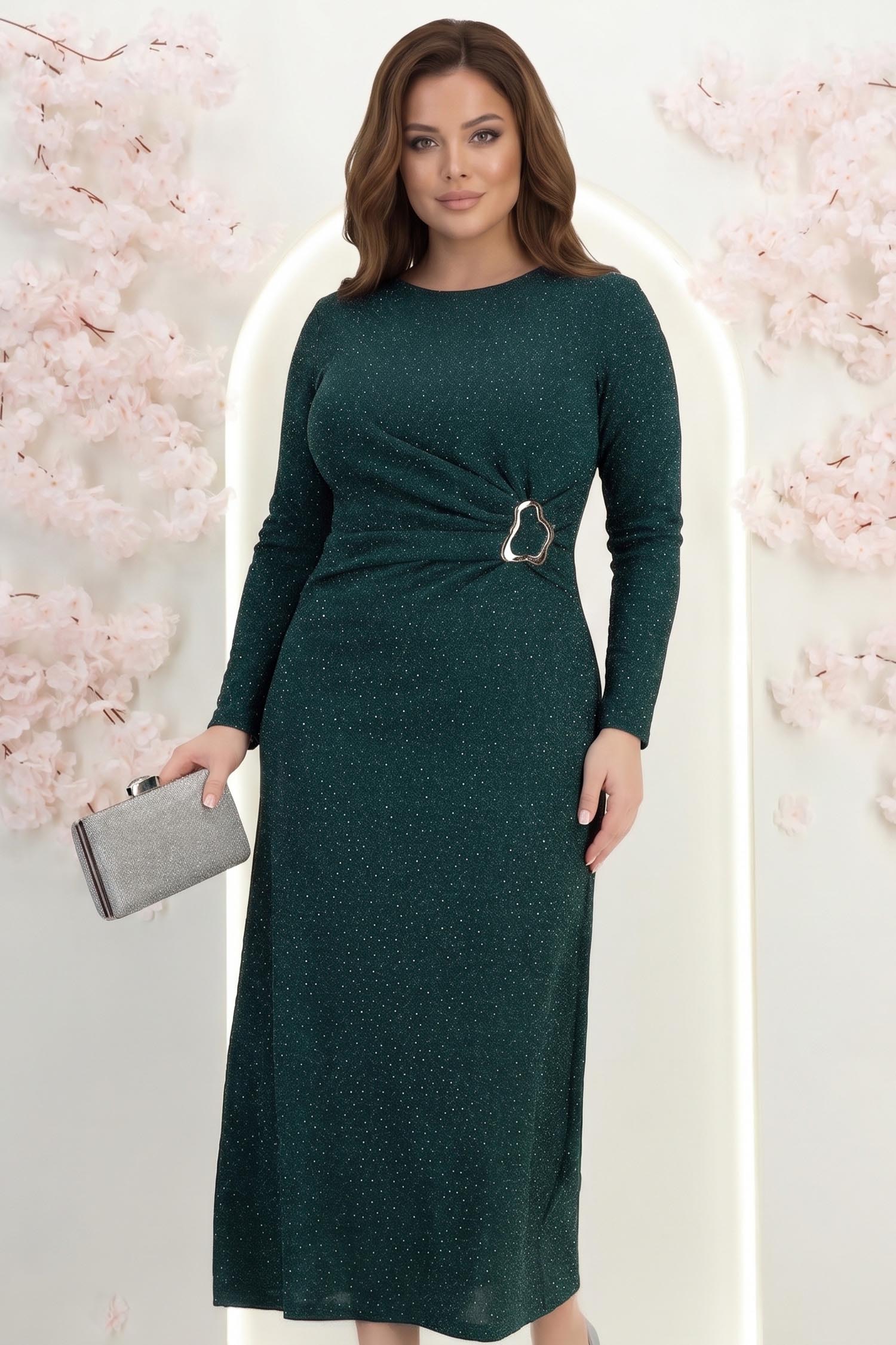 Rochie din lurex verde midi tip creion cu aplicatii stralucitoare - StarShinerS 1 - StarShinerS.ro
