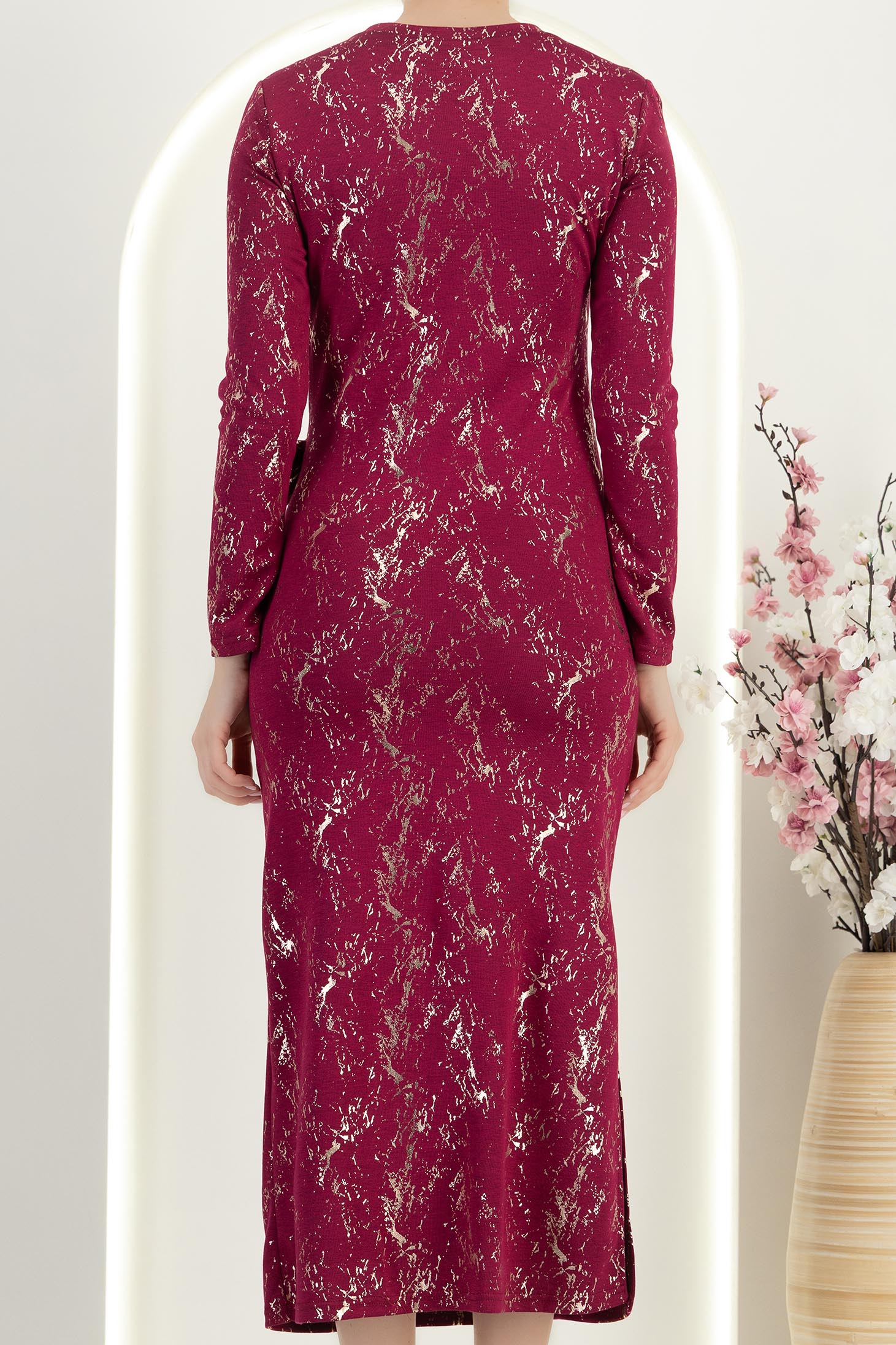 Rochie modal roz midi cu un croi drept crapata pe picior - StarShinerS 6 - StarShinerS.ro