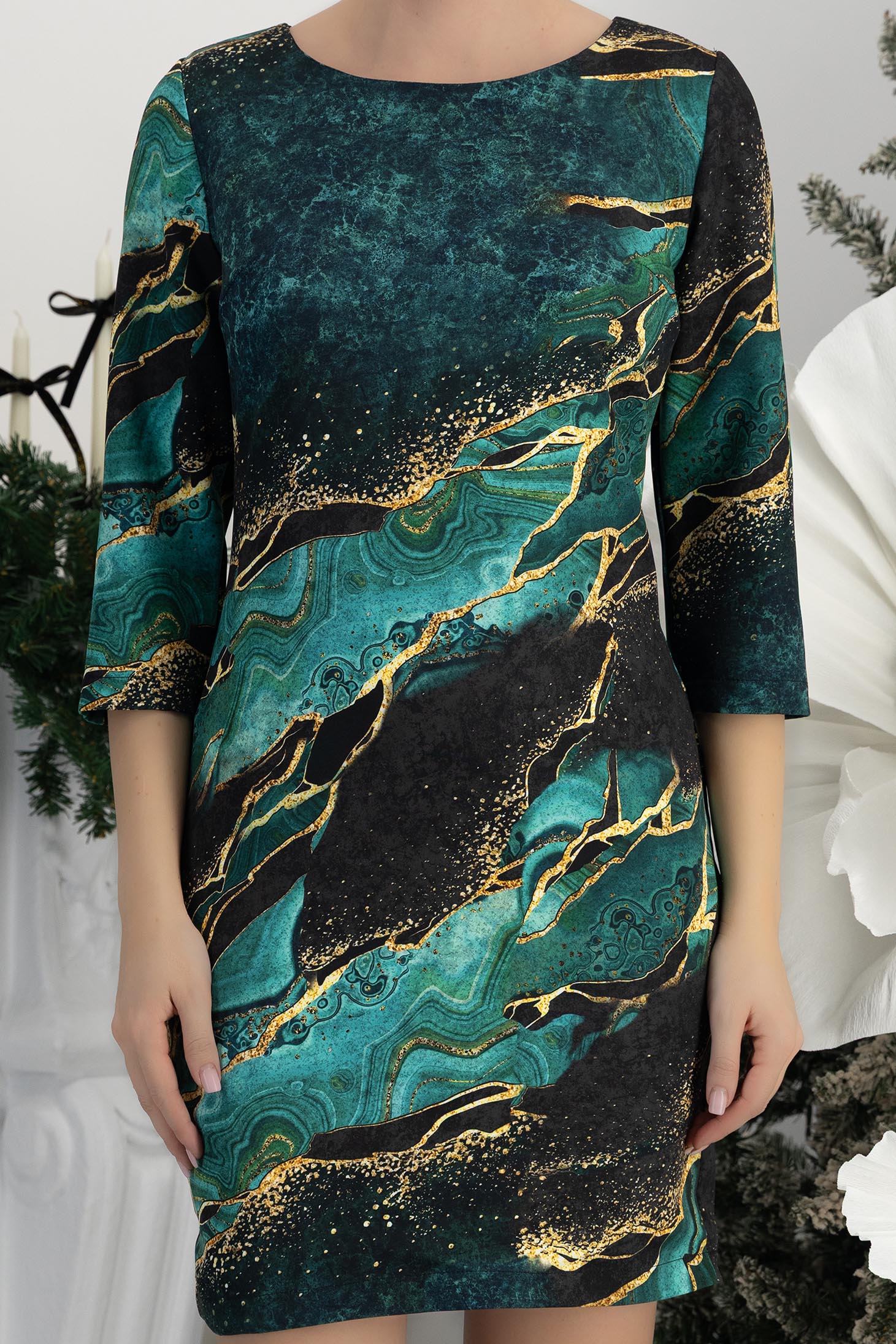 Egyenes ruha rugalmas szövetből absztrakt mintával - StarShinerS 4 - StarShinerS.hu