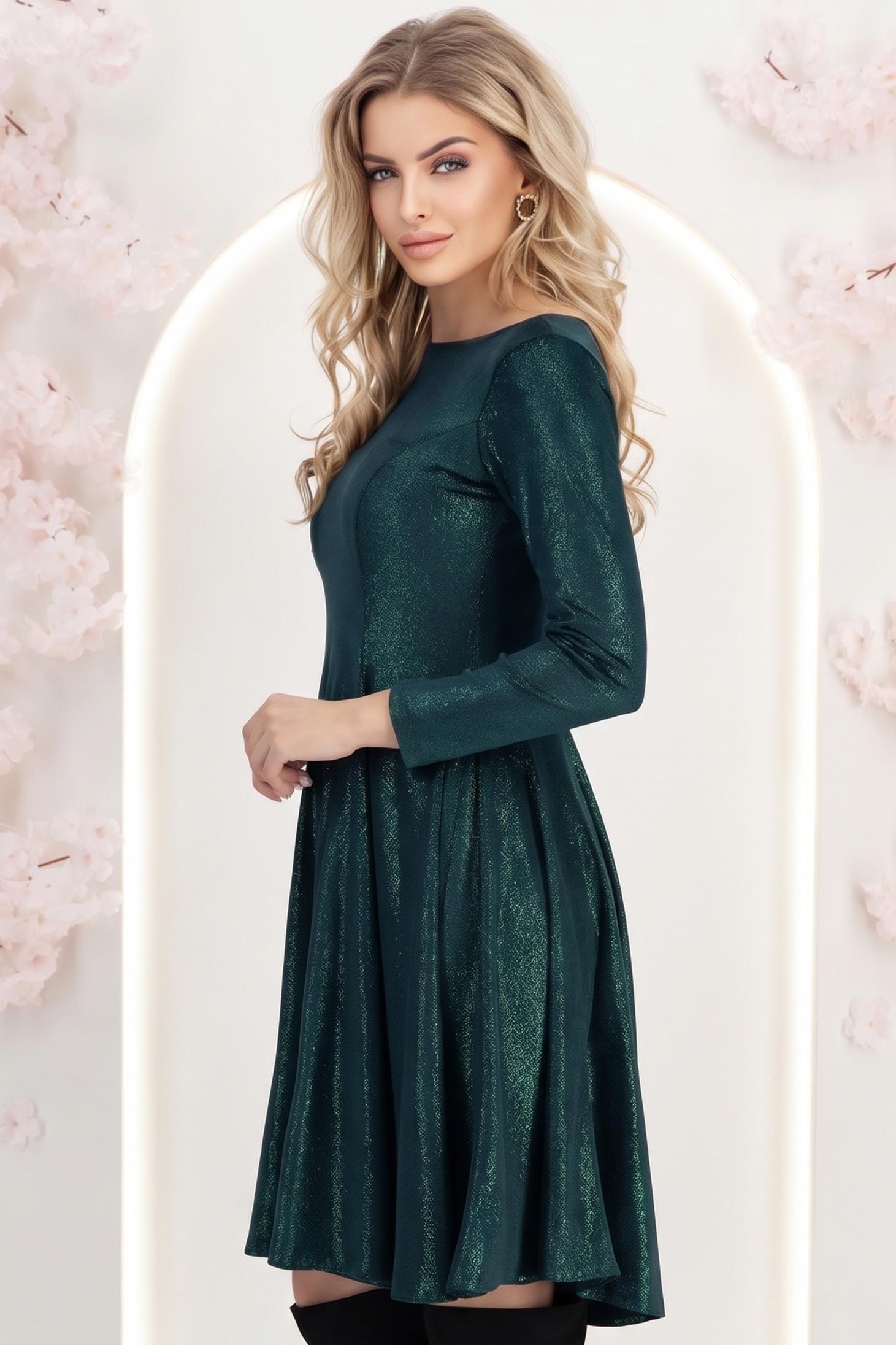 Rochie din catifea verde pana la genunchi in clos cu decolteu rotunjit - StarShinerS 2 - StarShinerS.ro