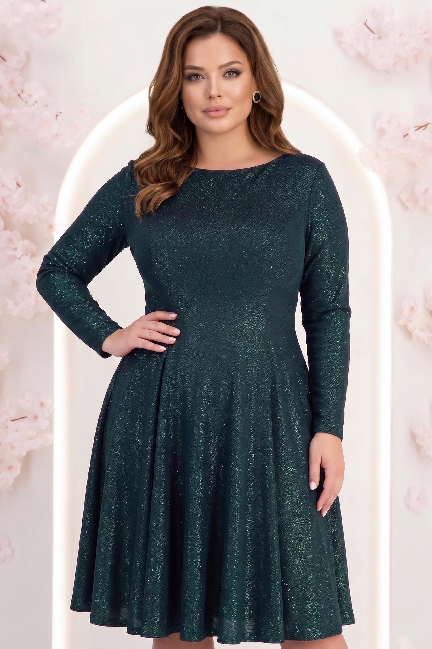 Rochie din catifea verde pana la genunchi in clos cu decolteu rotunjit - StarShinerS 1 - StarShinerS.ro