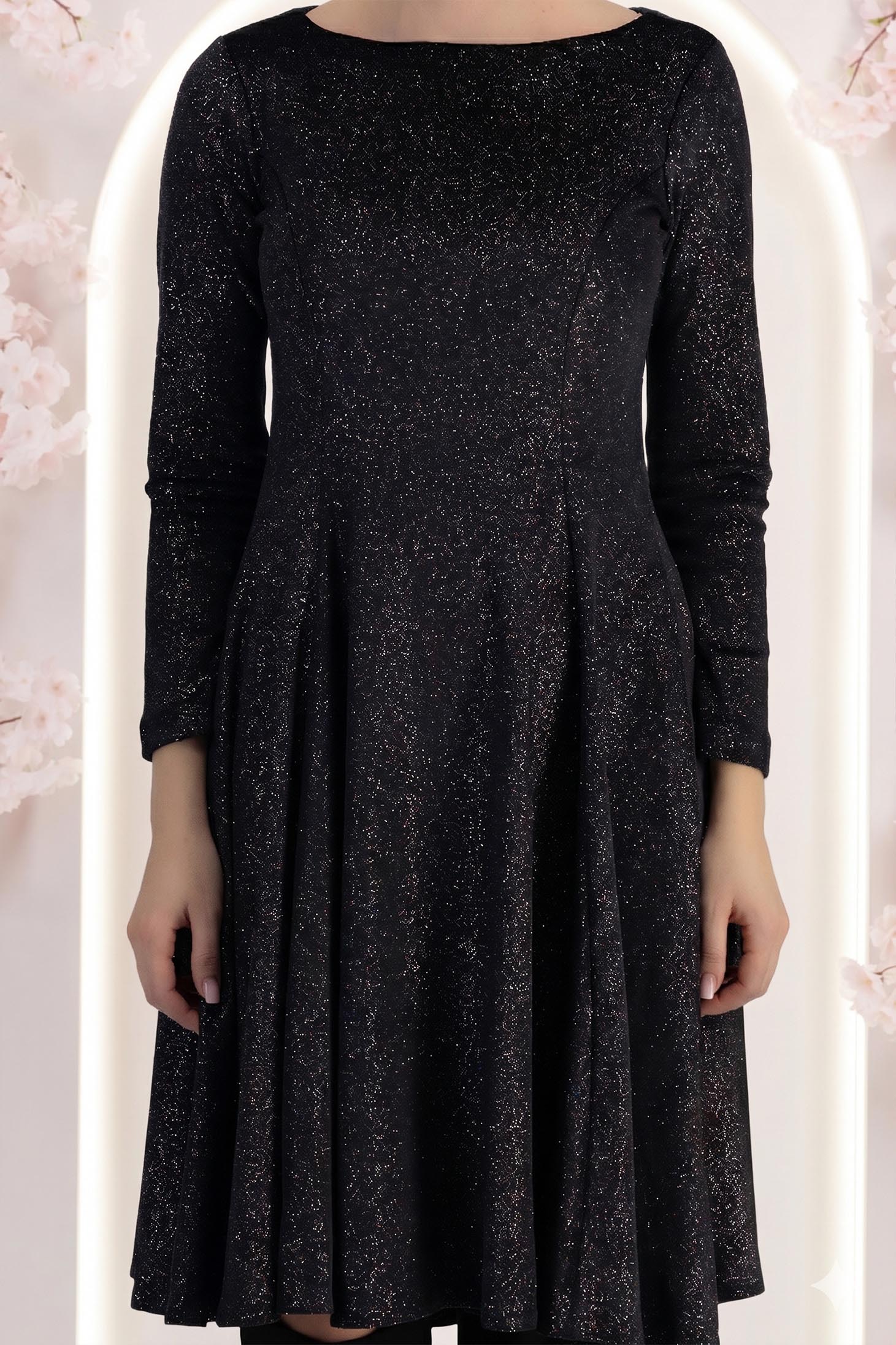 Rochie din catifea neagra pana la genunchi in clos cu decolteu rotunjit - StarShinerS 6 - StarShinerS.ro